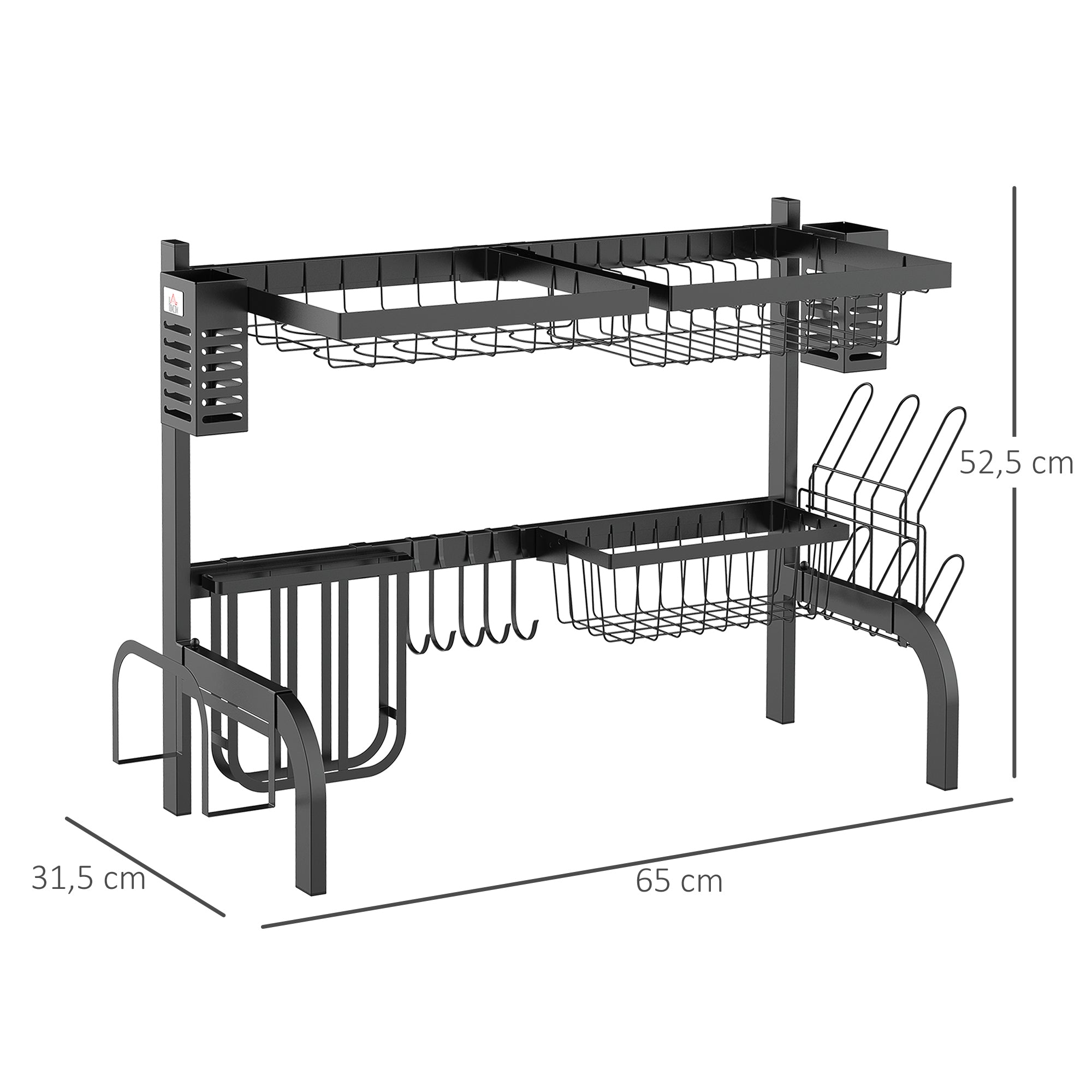 HOMCOM Geschirrkorb, Modularer Geschirrhalter aus Metall, bis zu 26 kg belastbar, Schwarz