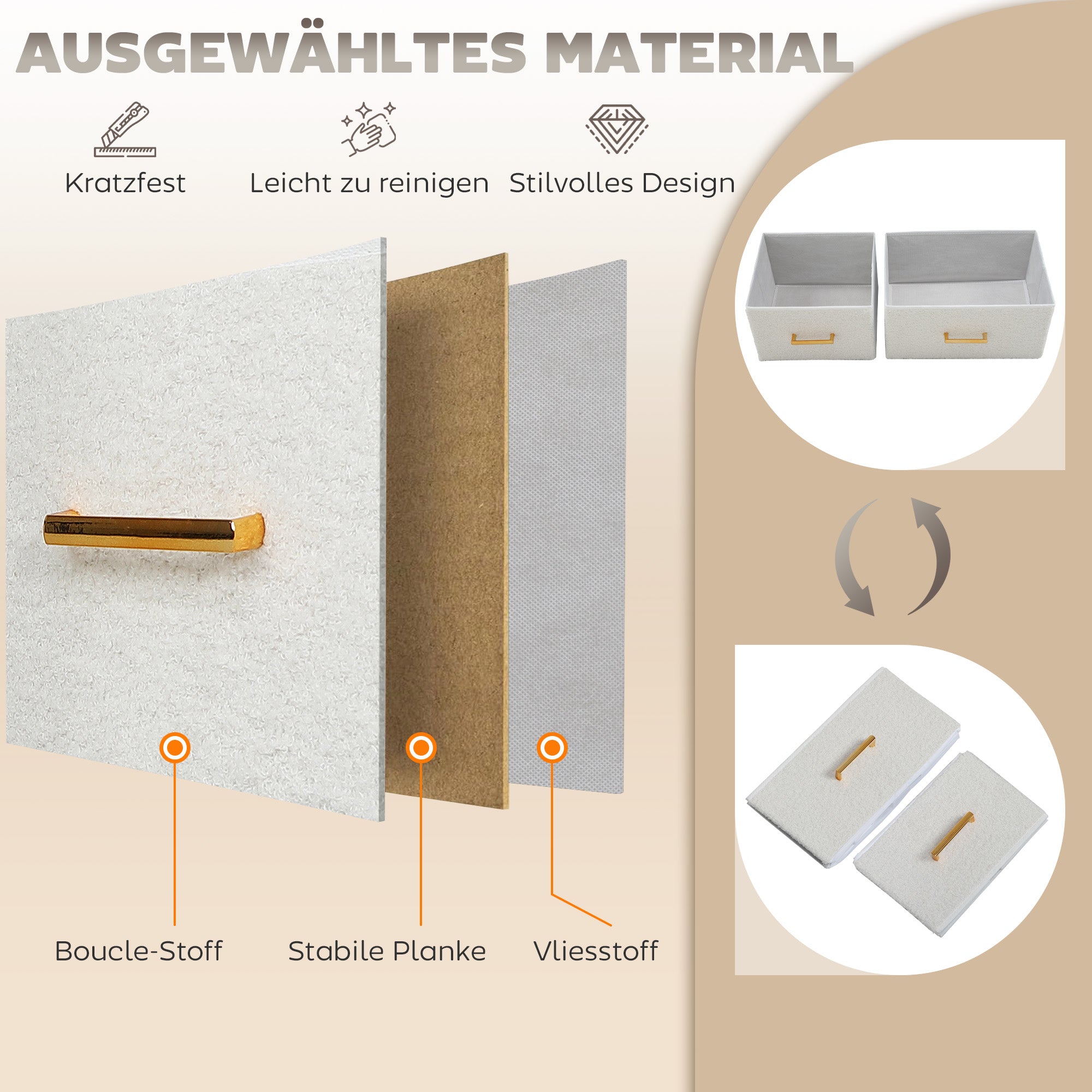HOMCOM Stoffkommode, 9 Schubladen, Stahlrahmen, elegant, vielseitig, Weiß