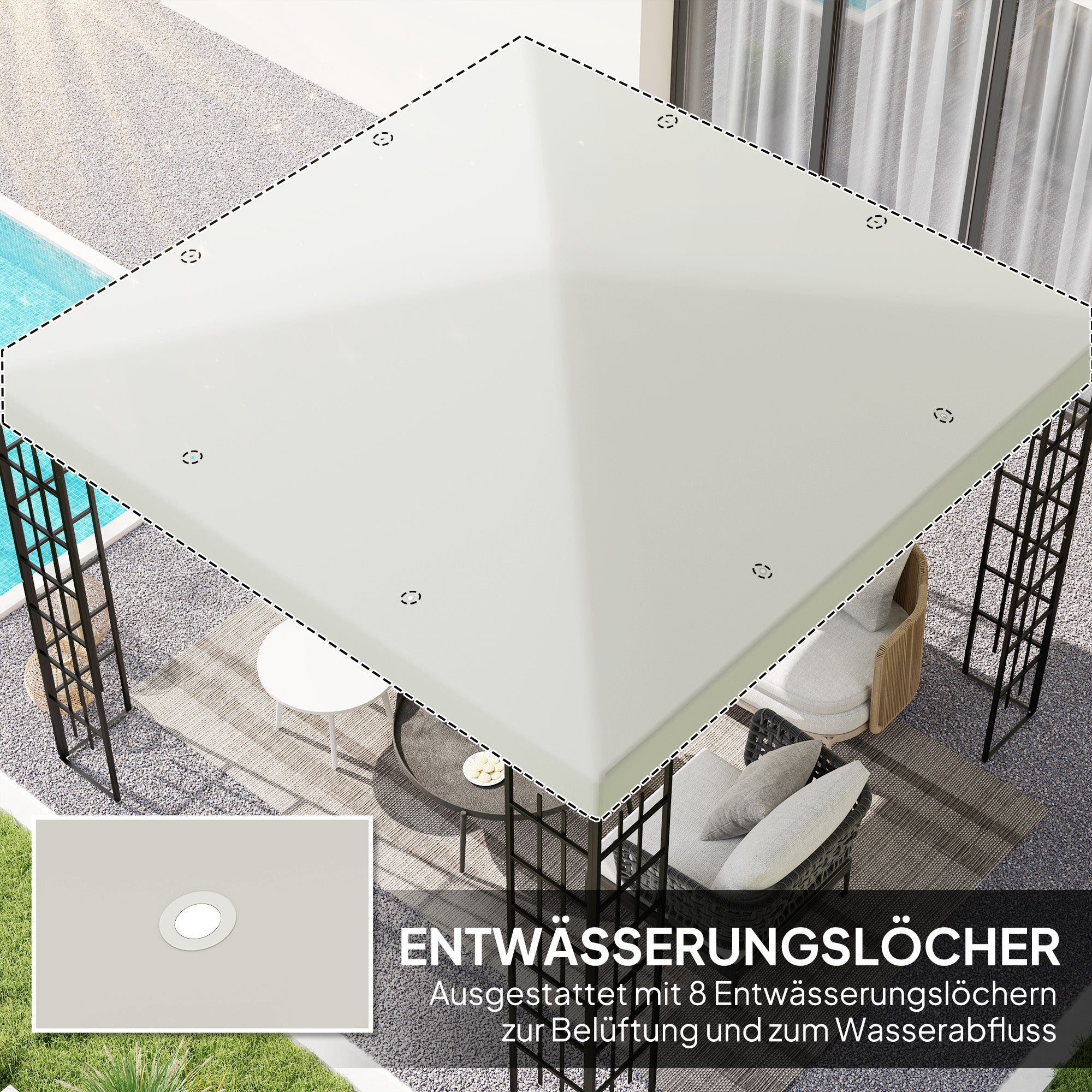 Outsunny 3 x 3 m Ersatzplane für Pavillon, Plane für Garten-Pavillon, mit Wasserablauföffnungen, UPF30+, Hellgrau