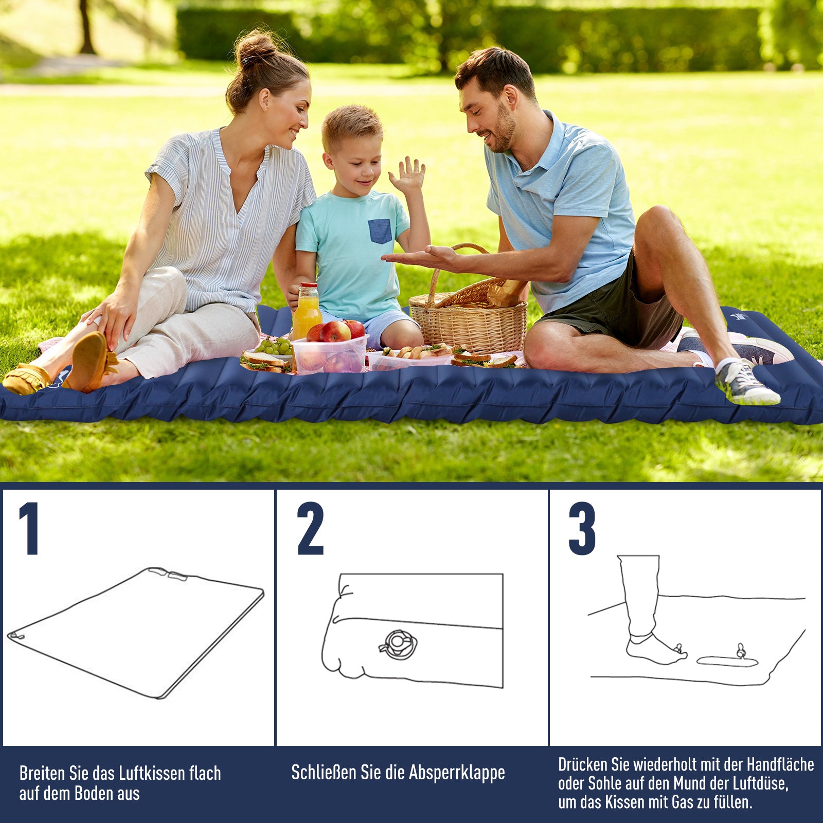 Outsunny Luftmatratze 2 Personen Selbstaufblasend Isomatte Luftbett mit Integrierter Pumpe Aufblasbare Matratze Gästematratze Gästebett Schlafmatte für Camping Heimgebrauch 195 x 138 x 10 cm