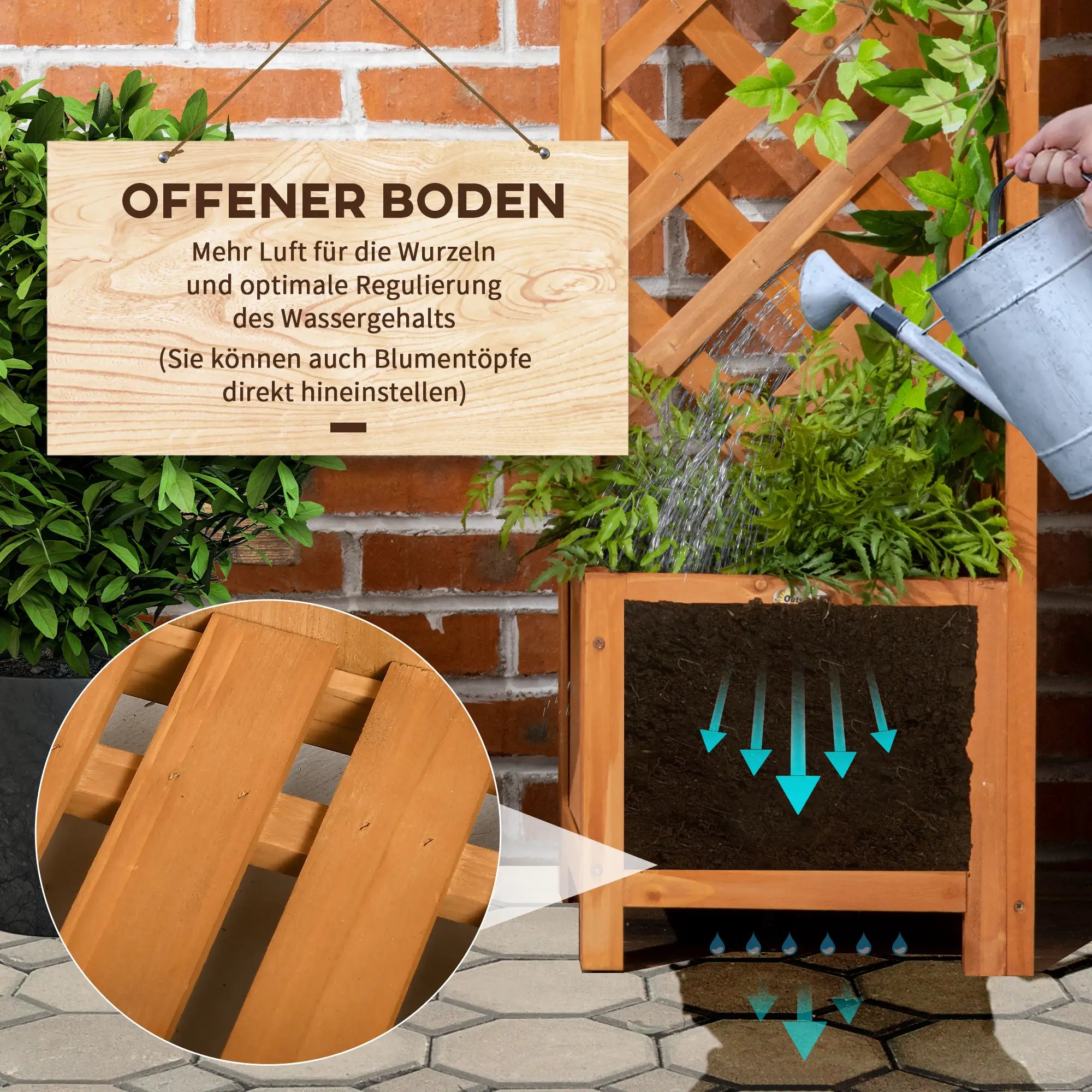 Outsunny Pflanzkasten mit Eckspalier Drainageöffnung Rankhilfe