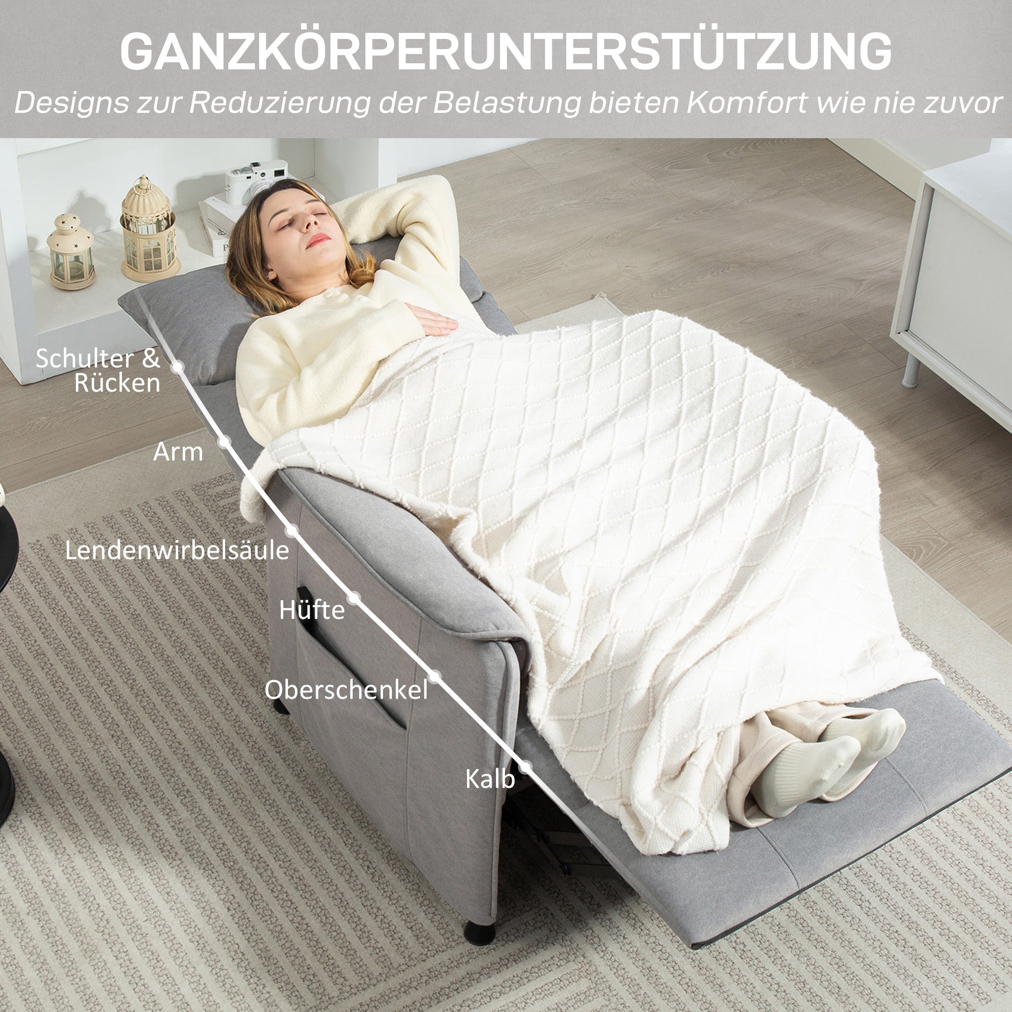 HOMCOM Relaxsessel mit leisem Motor, Polstersessel mit robusten Stoffbezug, Memory-Funktion, anpassbare Fußstütze, Grau