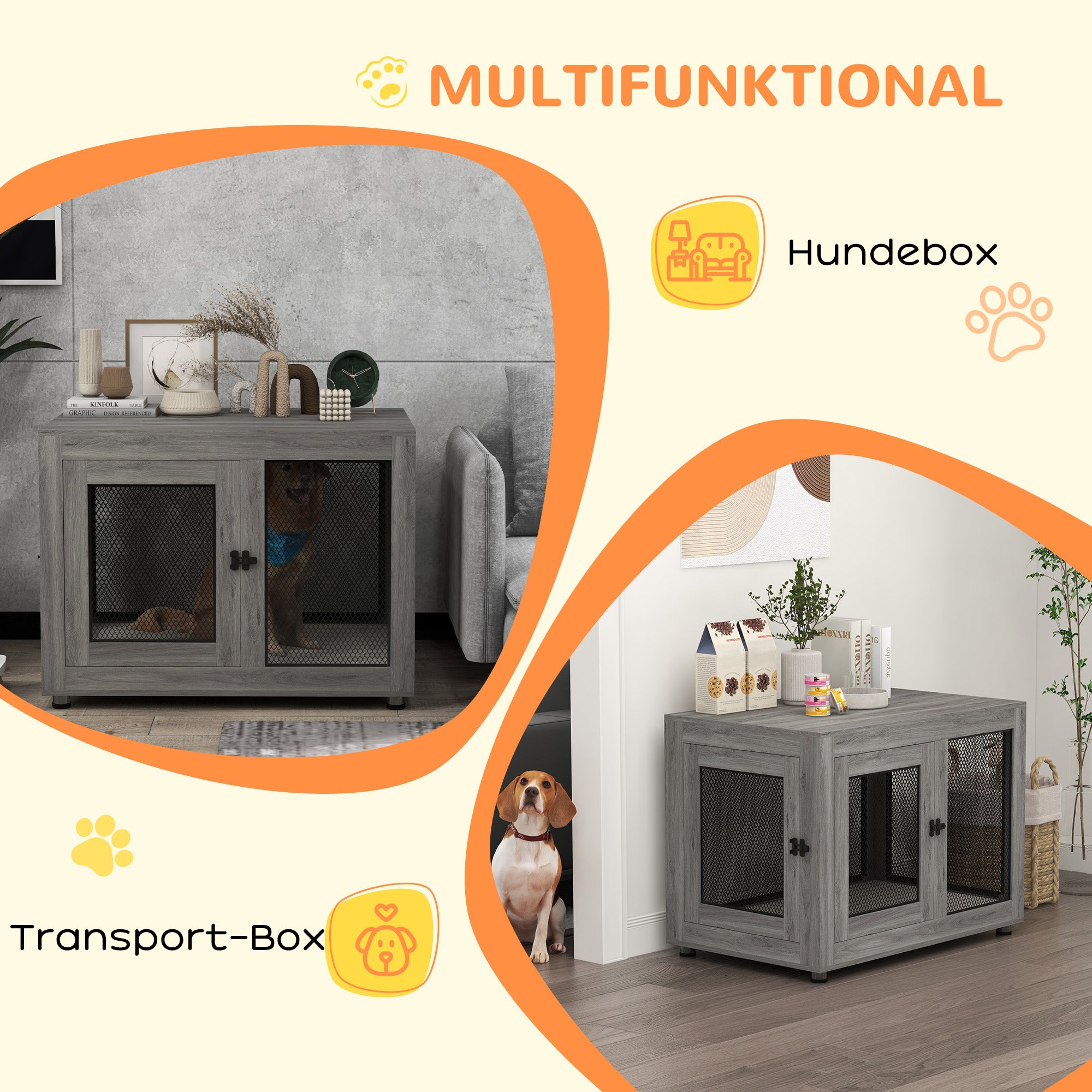 PawHut Hundebox, Welpenbox, mit Ablagefläche, wasserabweisendes Kissen, Stahlgitter, verstellbare Füße, 94x60x71,5 cm