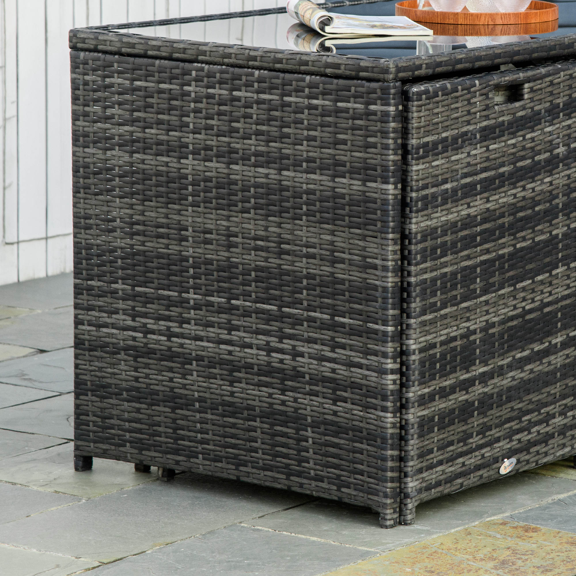 Outsunny Gartenmöbelset für 4 Personen, 4 Stühle & 1 Tisch, inkl. Sitzauflagen, Polyrattan, rostfreier Stahlrahmen, Grau