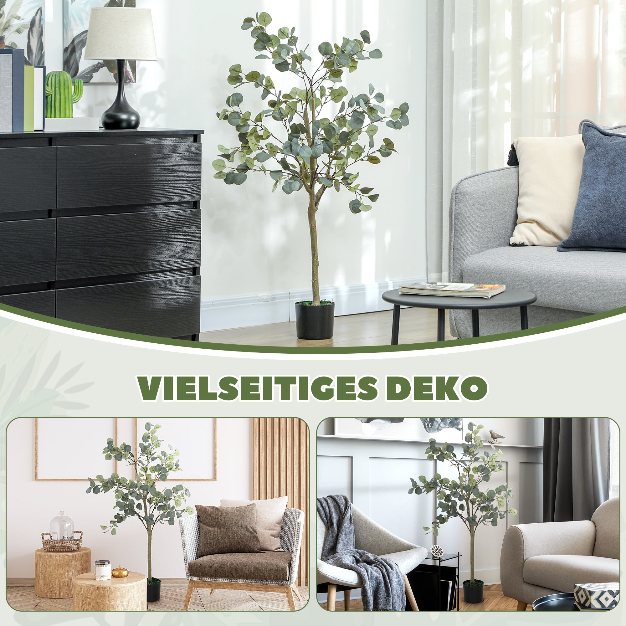 HOMCOM Künstliche Pflanze, Kunstbaum, naturgetreu, Zementtopf, wartungsfrei, Grün