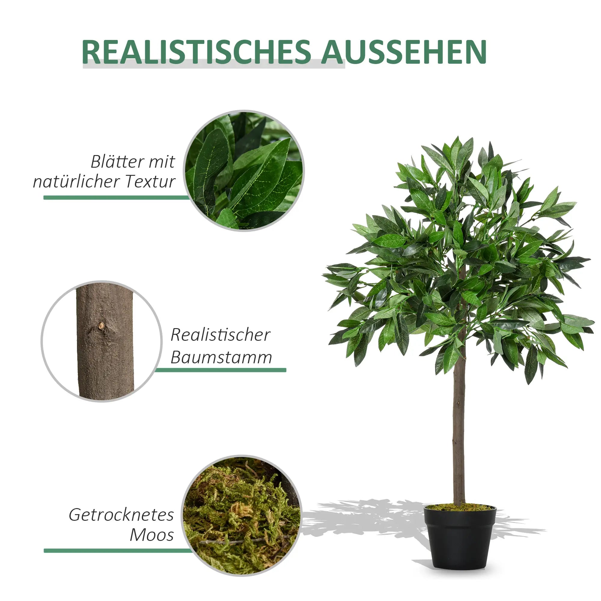 Outsunny 2er-Set Künstlicher Lorbeerbaum 90?cm im Zementtopf