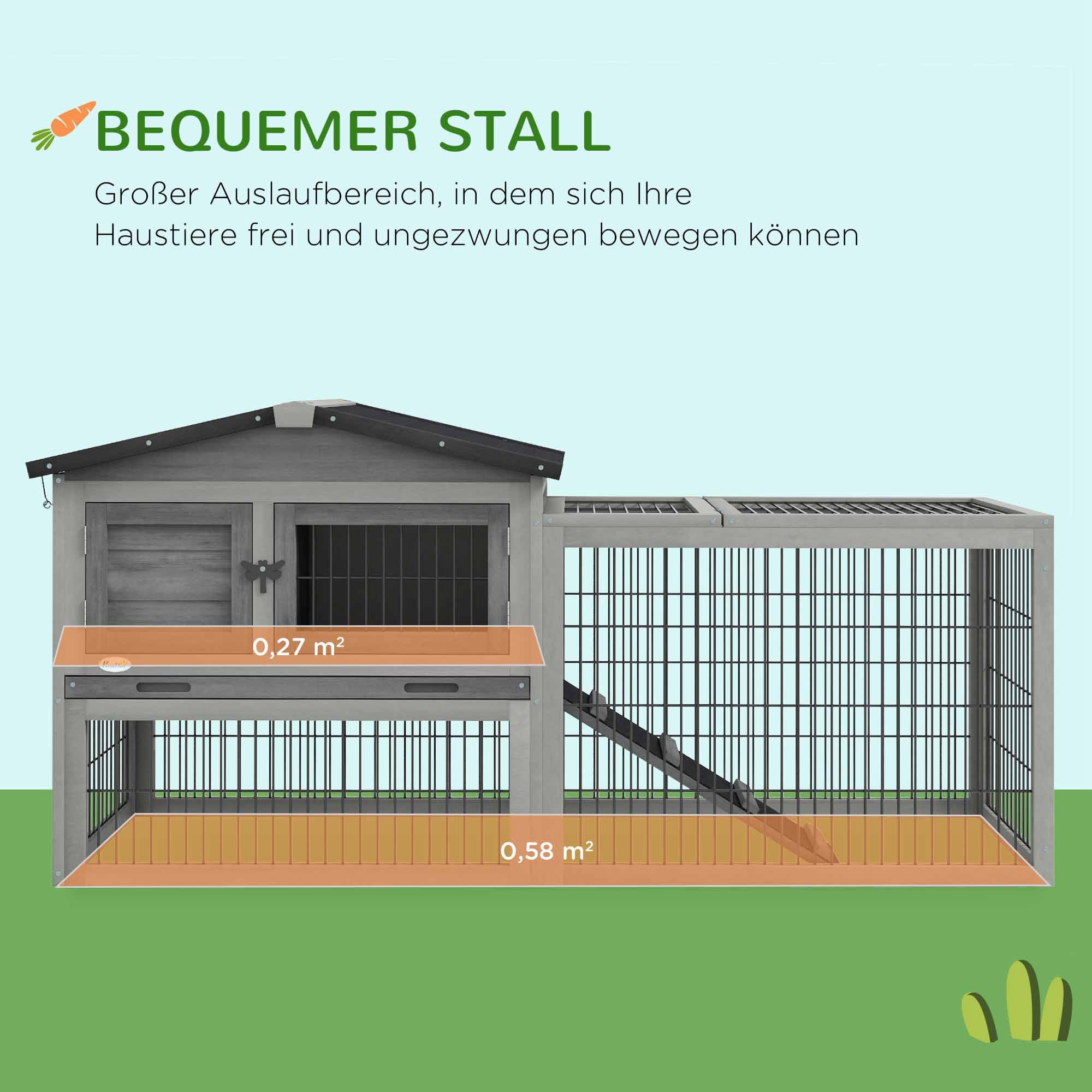 PawHut Kleintierstall kleintierkäfig mit Freigehege Meerschweinchenstall Freilaufgehege Grau