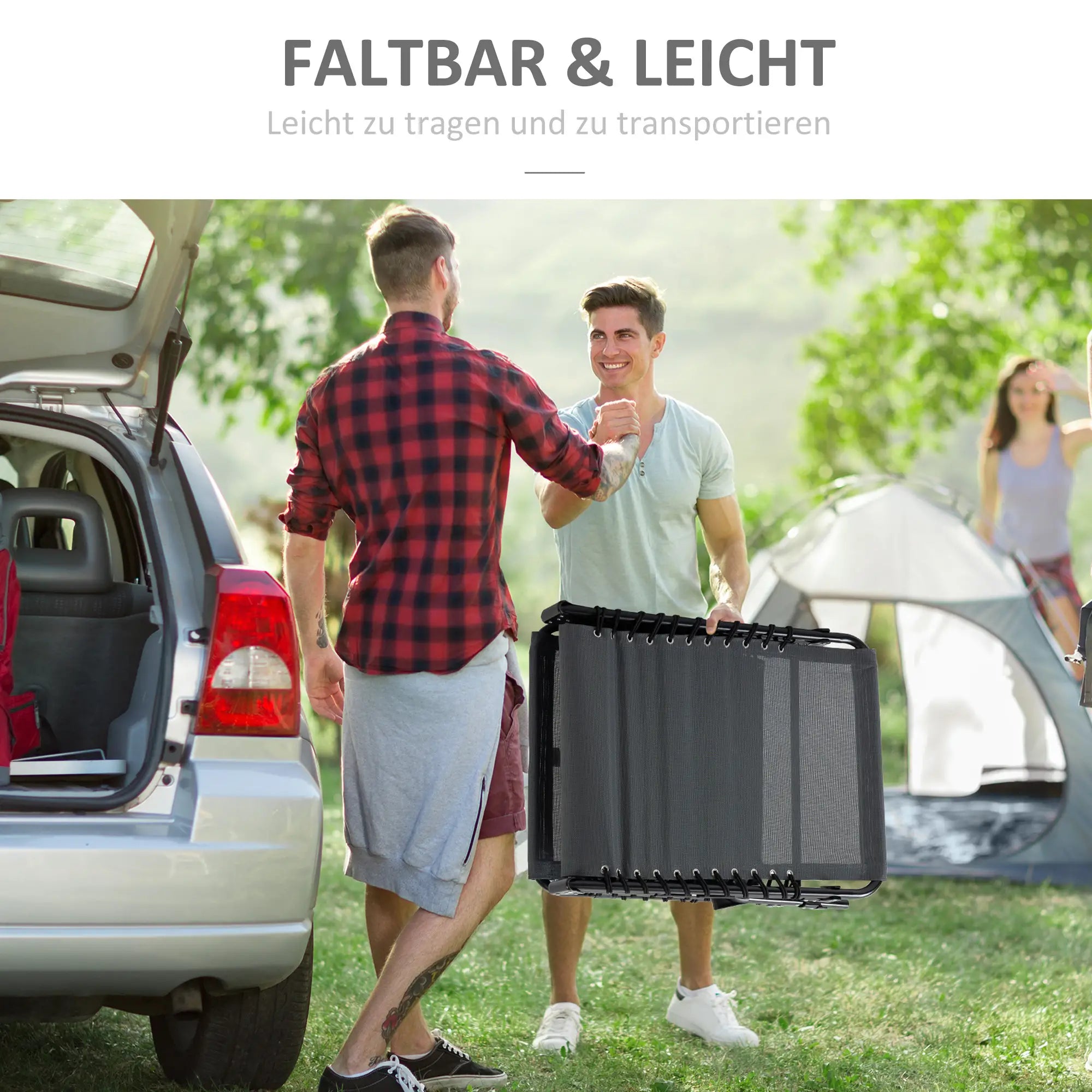 Outsuuny Sonnenliege klappbar Gartenliege mit Kopfkissen, Seitentasche, Liegestuhl mit 5-Fach verstellbare Rückenlehne, wetterfeste Campingliege bis 120 kg belastbar, für Garten Strand Pool, Grau