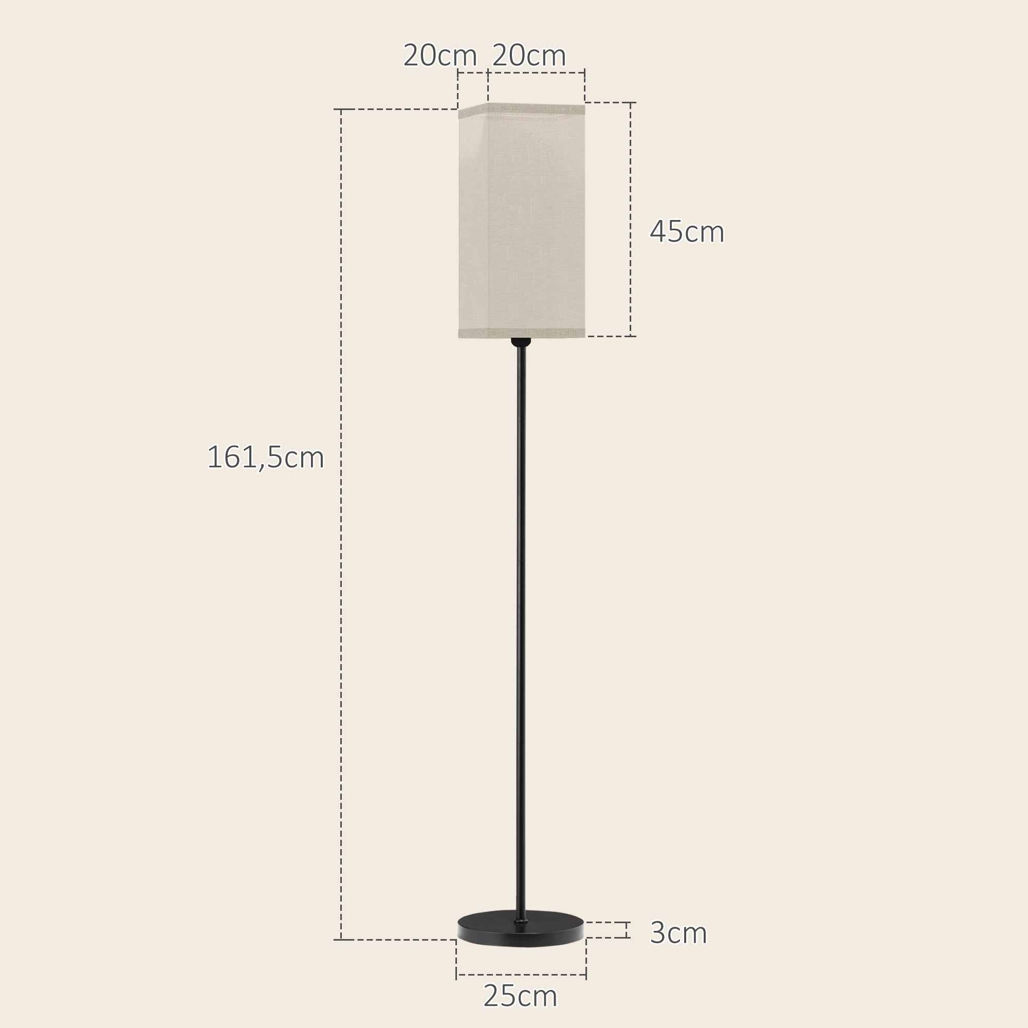 HOMCOM Moderne Stehlampe mit Kunstleinen-Schirm und Fußschalter, für Wohnzimmer und Schlafzimmer, Metall, Schwarz