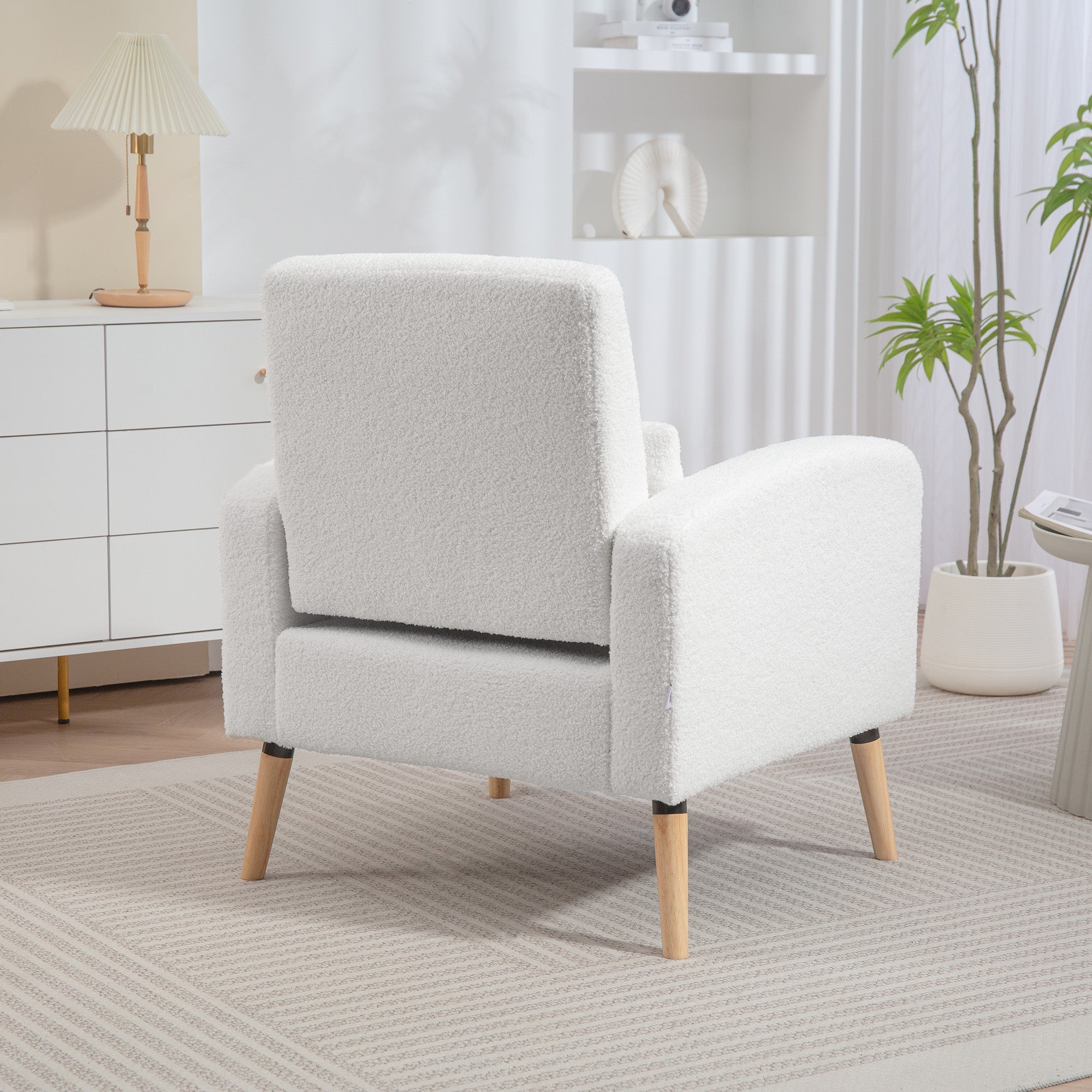 HOMCOM Moderner Armlehnstuhl, Polstersessel mit Kautschukholzbeinen, Lendenkissen, für Wohnzimmer, Schlafzimmer, Büro, Weiß
