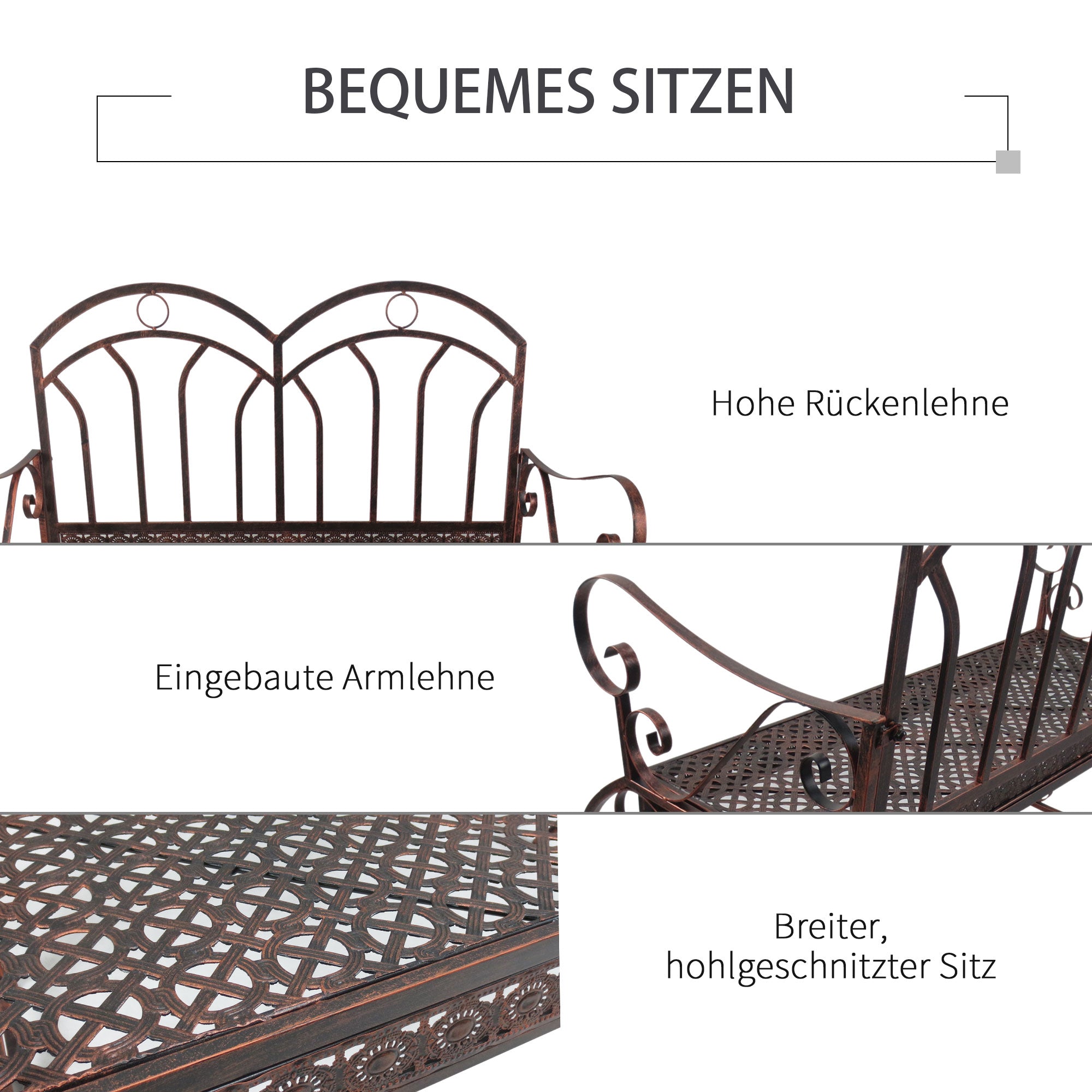Outsunny Gartenbank Schaukelstuhl Parkbank Sitzbank Bank 2-Sitzer Metall (Modell3/ Bronze-Rot)