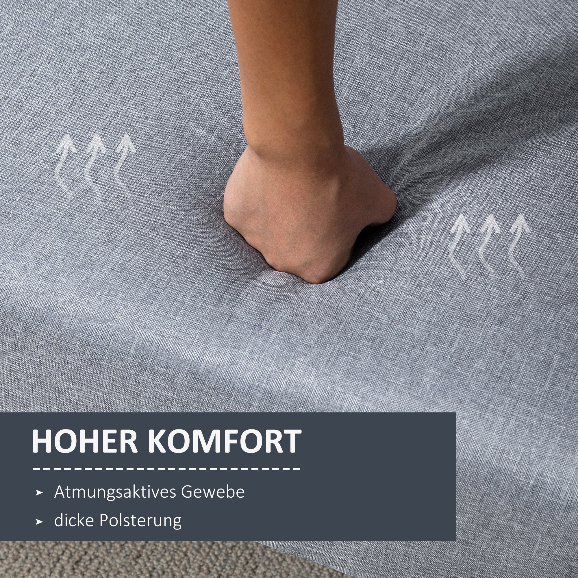 HOMCOM Schlafsofa, 2-Sitzer Stoffsofa, Sofa mit Schlaffunktion, leinenartiges Polyester, Kautschukholz, 173 x 75 x 73 cm, Grau