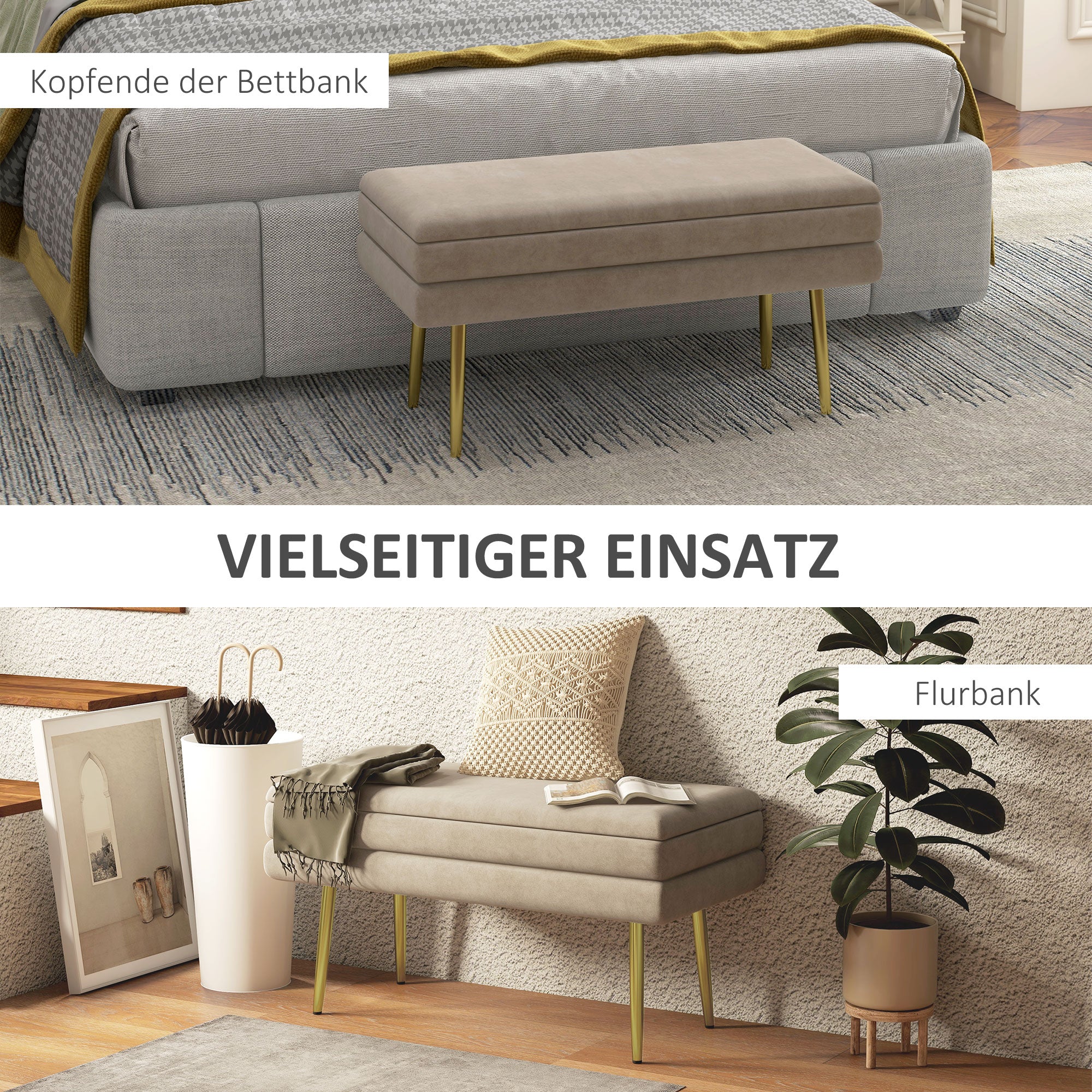 HOMCOM Sitzbank Polsterbank, mit Stauraum, Stahl, 79,5 cm x 37,5 cm x 43 cm, Beige
