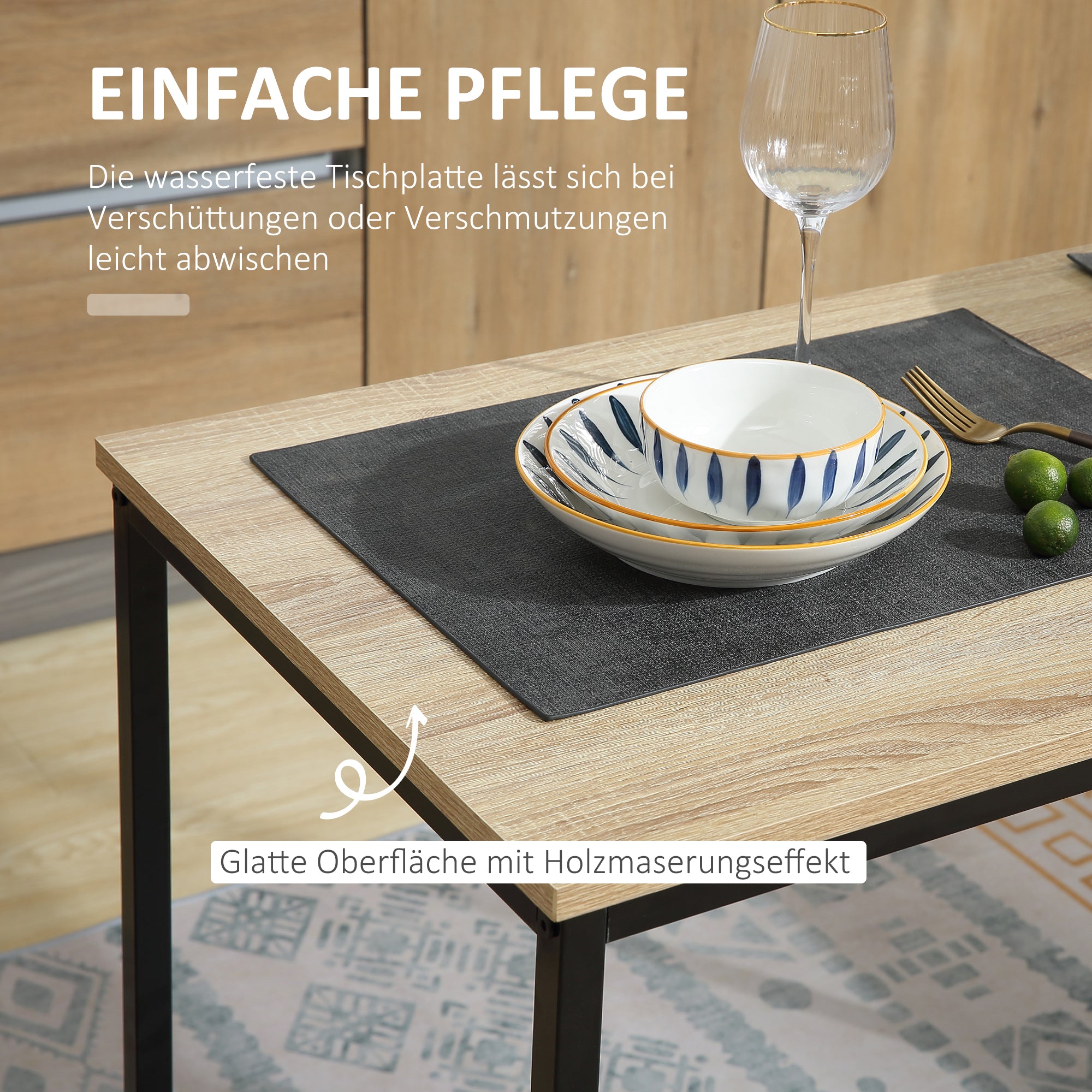 HOMCOM Esstisch-Set mit 2 Stühlen, Kompaktes Set aus Tisch und Stühlen für Esszimmer, Wohnzimmer, Küche, mit Metallrahmen