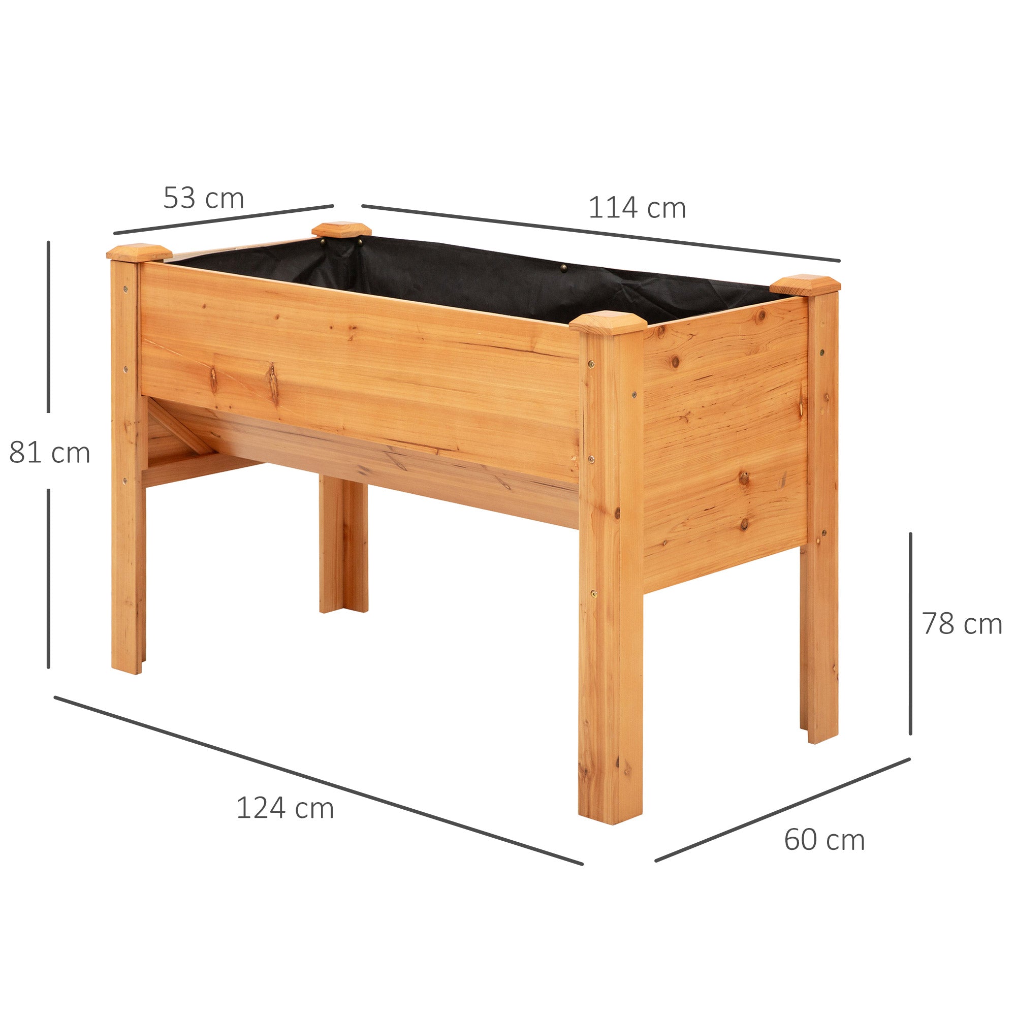 Outsunny Hochbeet aus Holz Kräuterbeet Pflanzkasten mit Abflussloch Haken Blumenkasten mit Füßen Massivholz Natur 120 x 60 x 81 cm