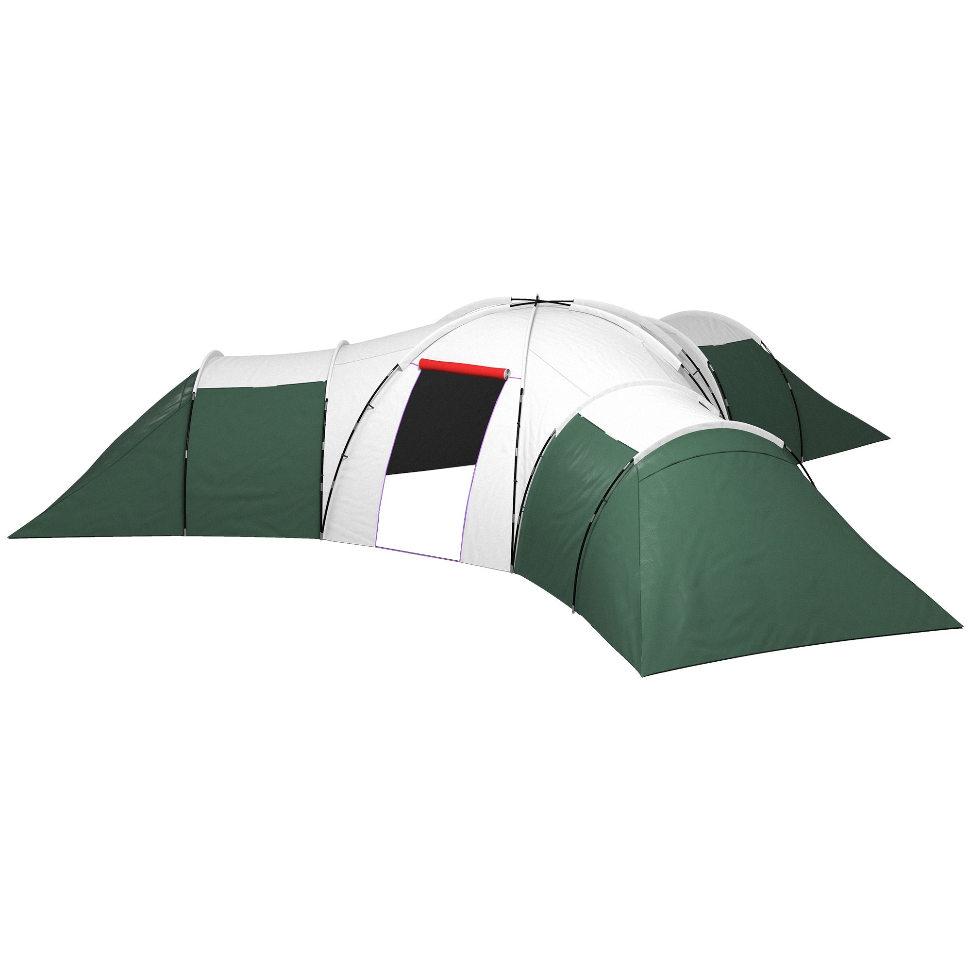 Outsunny Campingzelt für 6-9 Personen, 4 Räume, Vorzelt, wasserdicht, 615x 615x225cm, Grün