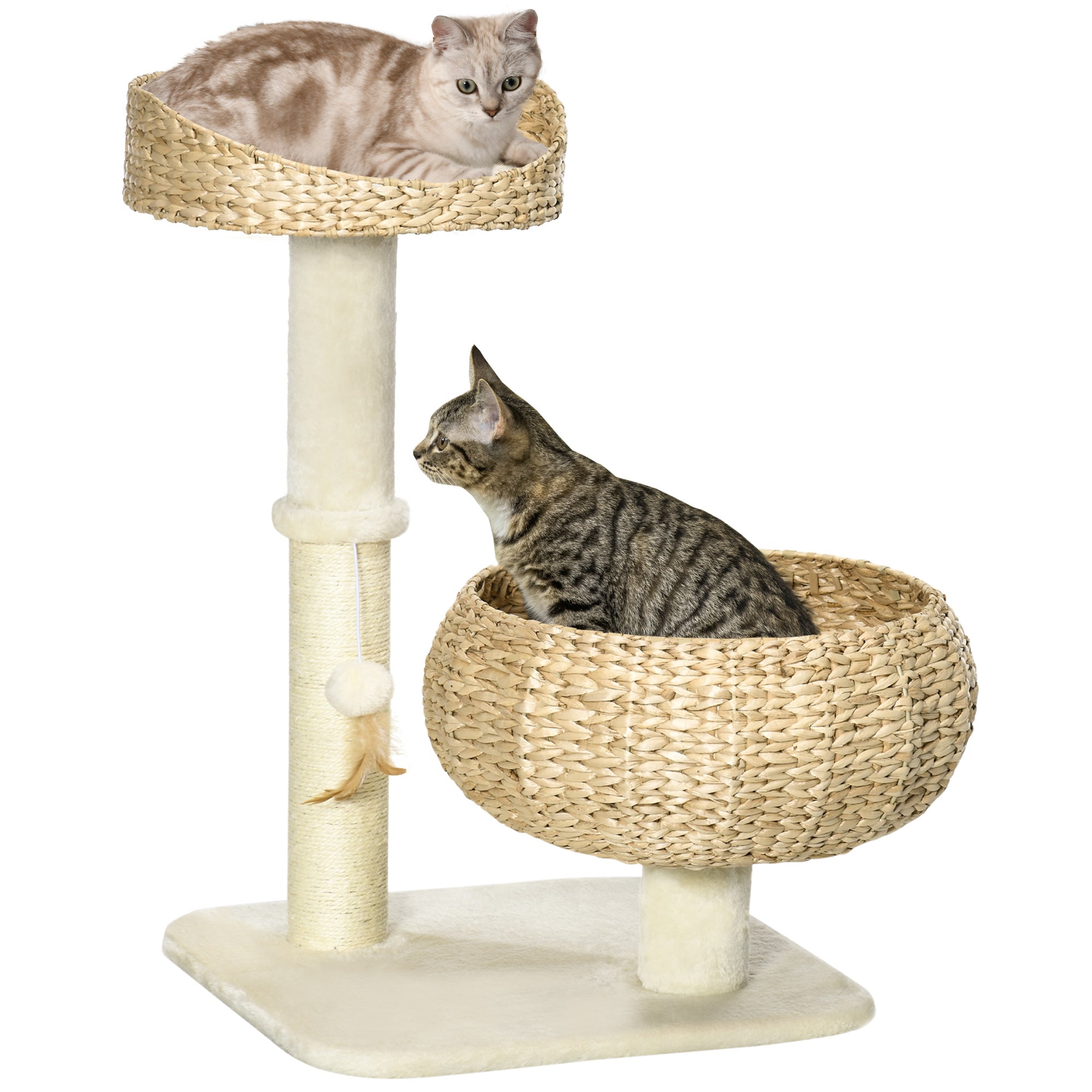 PawHut Kratzbaum Katzenbaum mit 2 Katzenbetten und Spielball