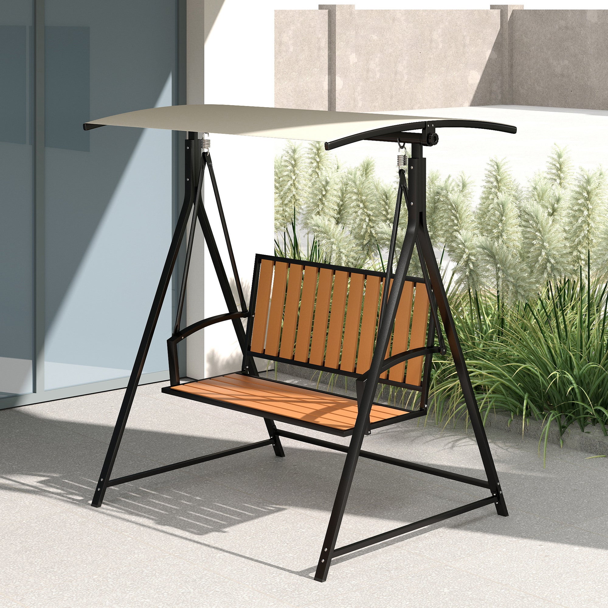 Outsunny Hollywoodschaukel mit verstellbarem Sonnendach, 2-Sitzer Gartenschaukel 142 x 112 x 162cm, Schwarz