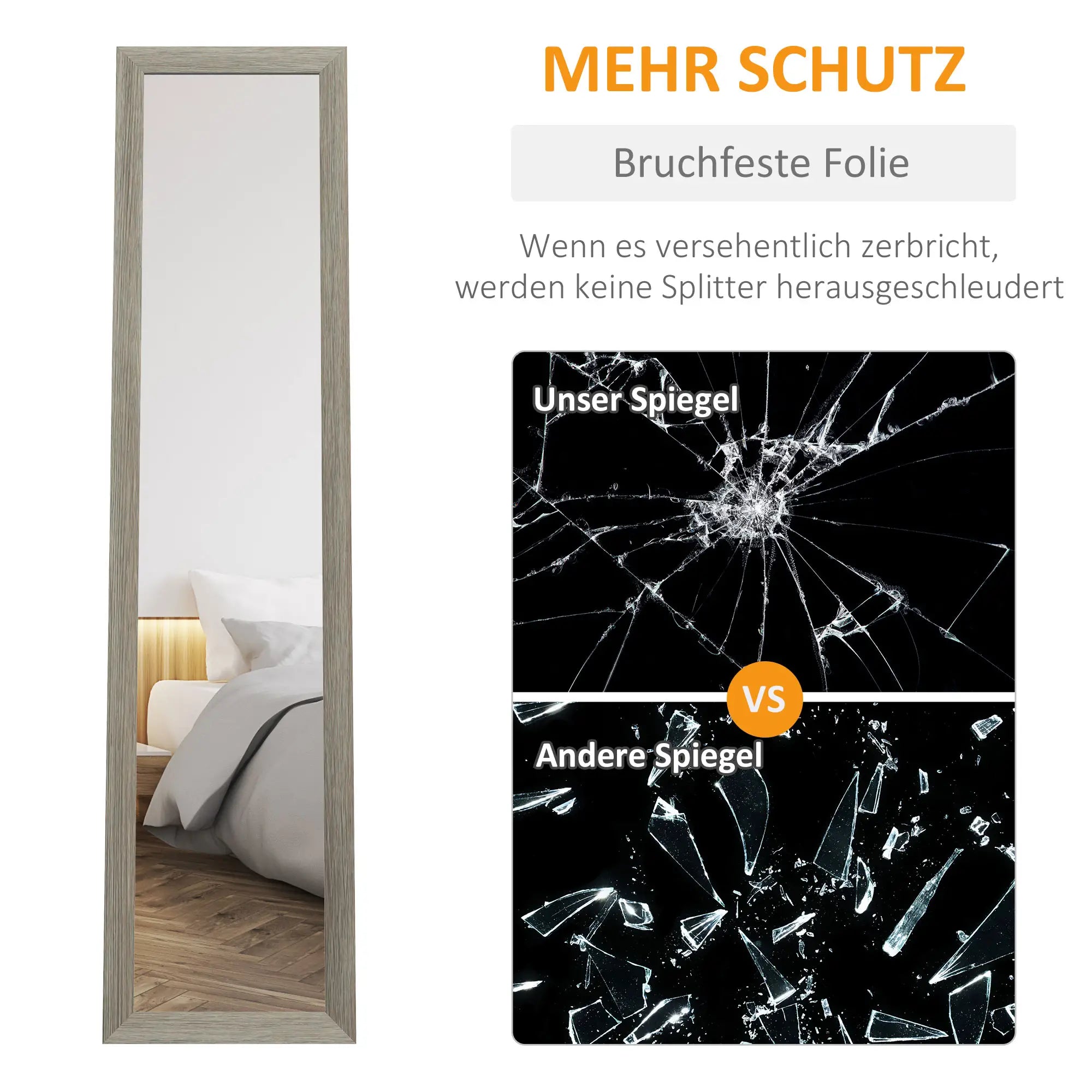 HOMCOM Standspiegel Ganzkörperspiegel rustikaler Holzrahmen Wandmontage