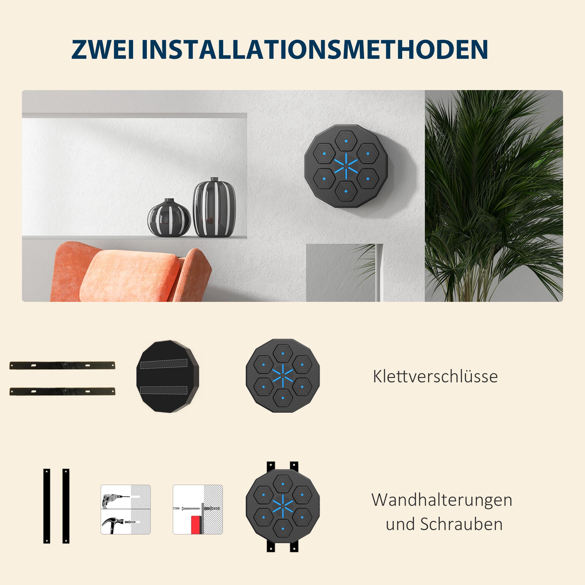 SPORTNOW Boxtrainer mit Musikfunktion, Bluetooth, leuchtende Punkte, Wandaufhängung, Kunstleder, Schwarz