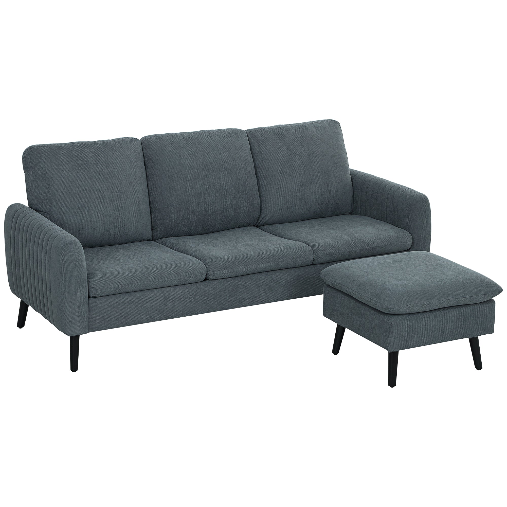 HOMCOM Ecksofa, 3-Sitzer-Sofa mit Fußhocker, Stoffbezug, L-förmiges Couch-Set, Dunkelgrau