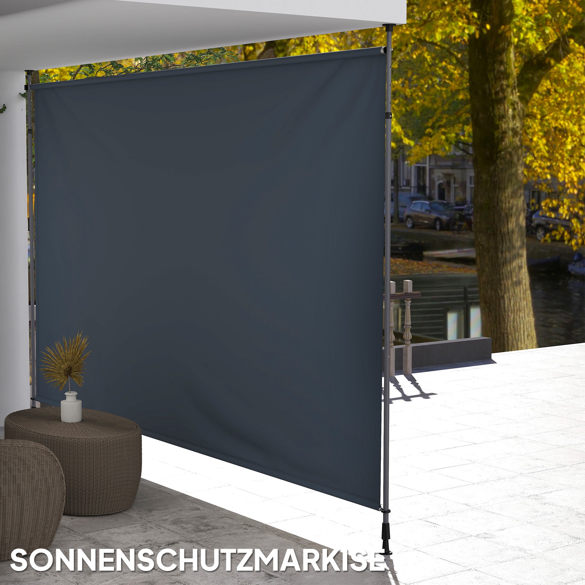 Outsunny Klemmmarkise mit Handkurbel höhenverstellbar Gelenkarmmarkise Markise ohne Bohren 400 cm breit Dunkelgrau