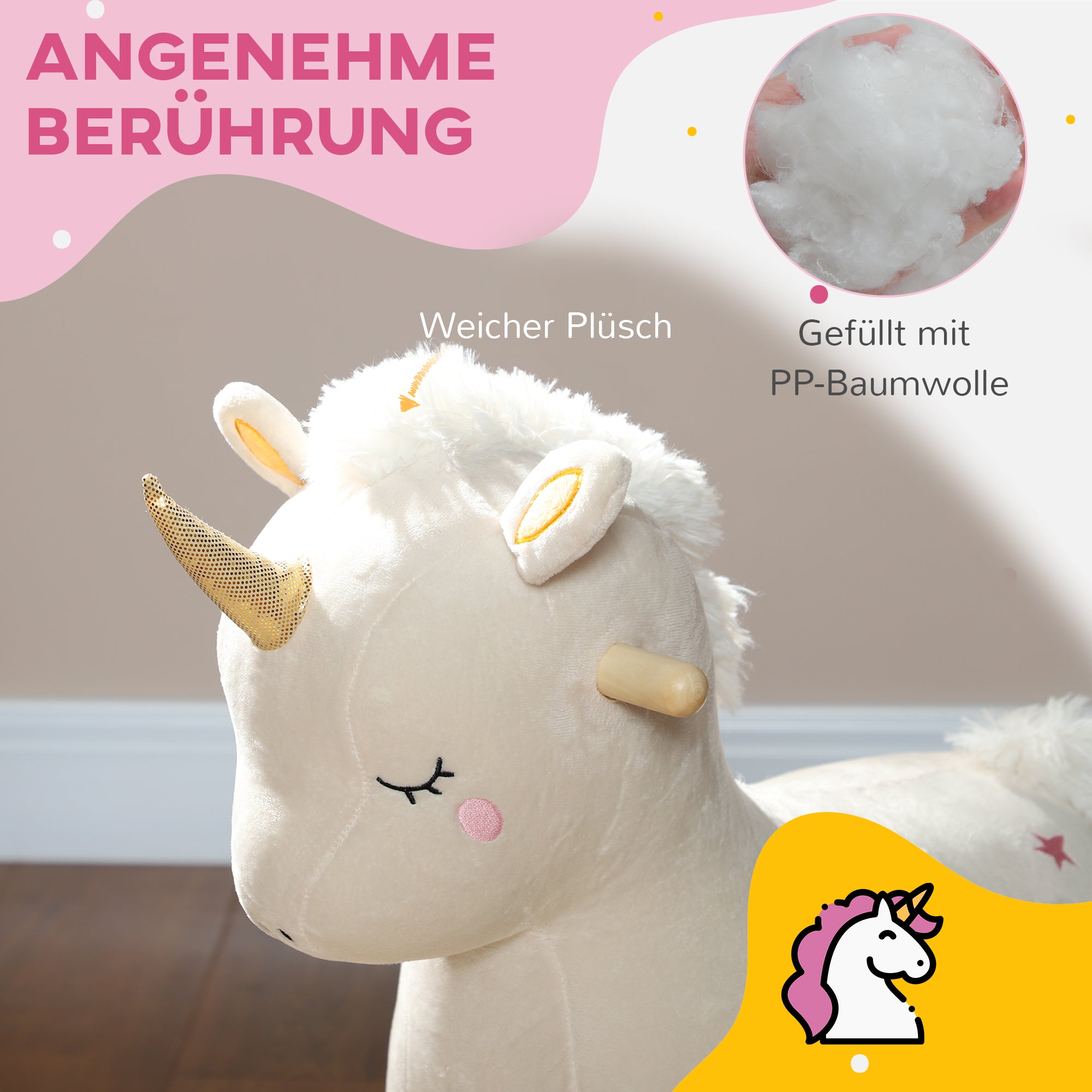 AIYAPLAY Schaukelpferd im Einhorn-Design, mit Soundeffekten, weicher Sitz, für Kinder im Alter von 2-4 Jahren, Weiß