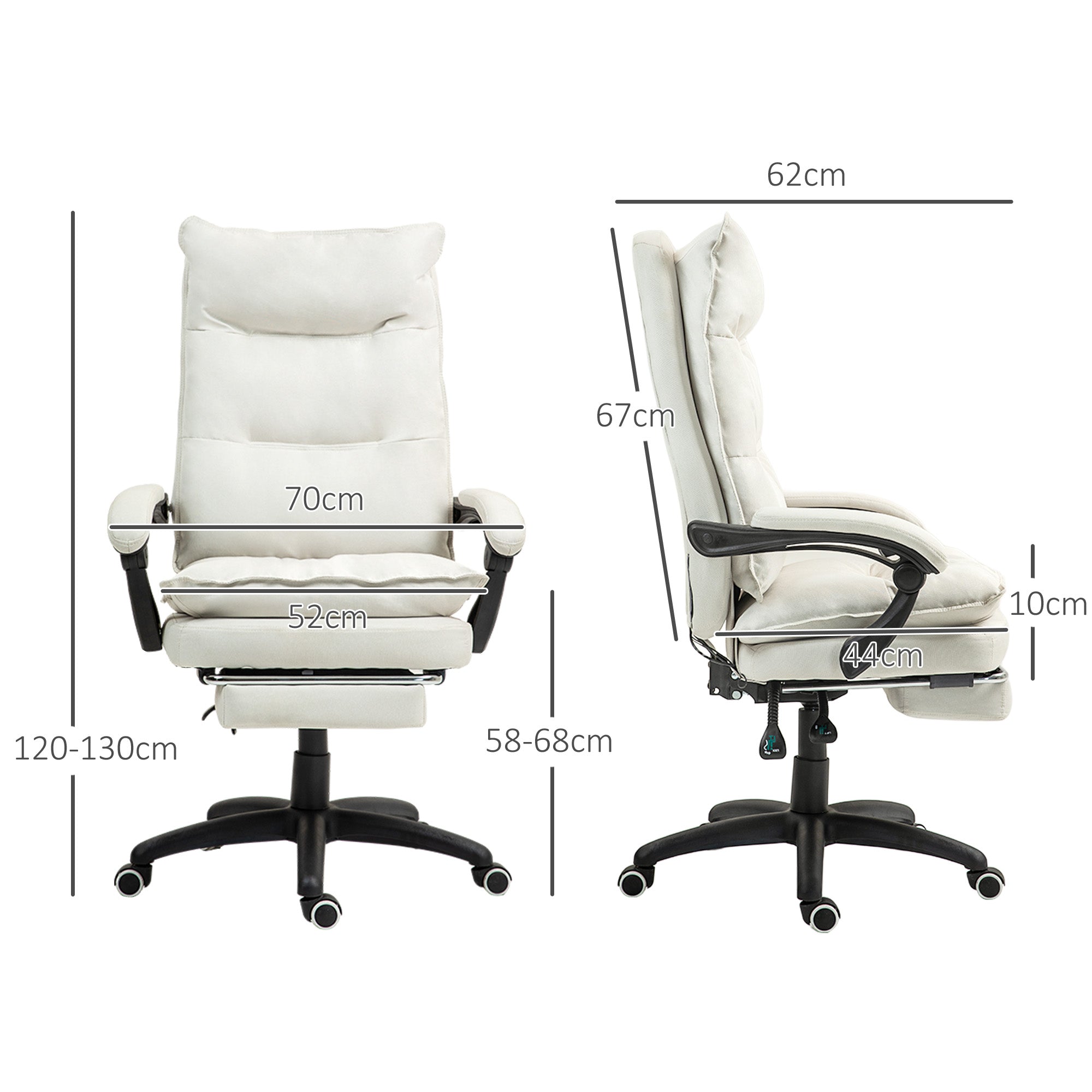Vinsetto Massage-Bürostuhl, Schreibtischsessel mit Massagefunktion, höhenverstellbarer, ergonomischer Drehstuhl, Nylon, Cremeweiß