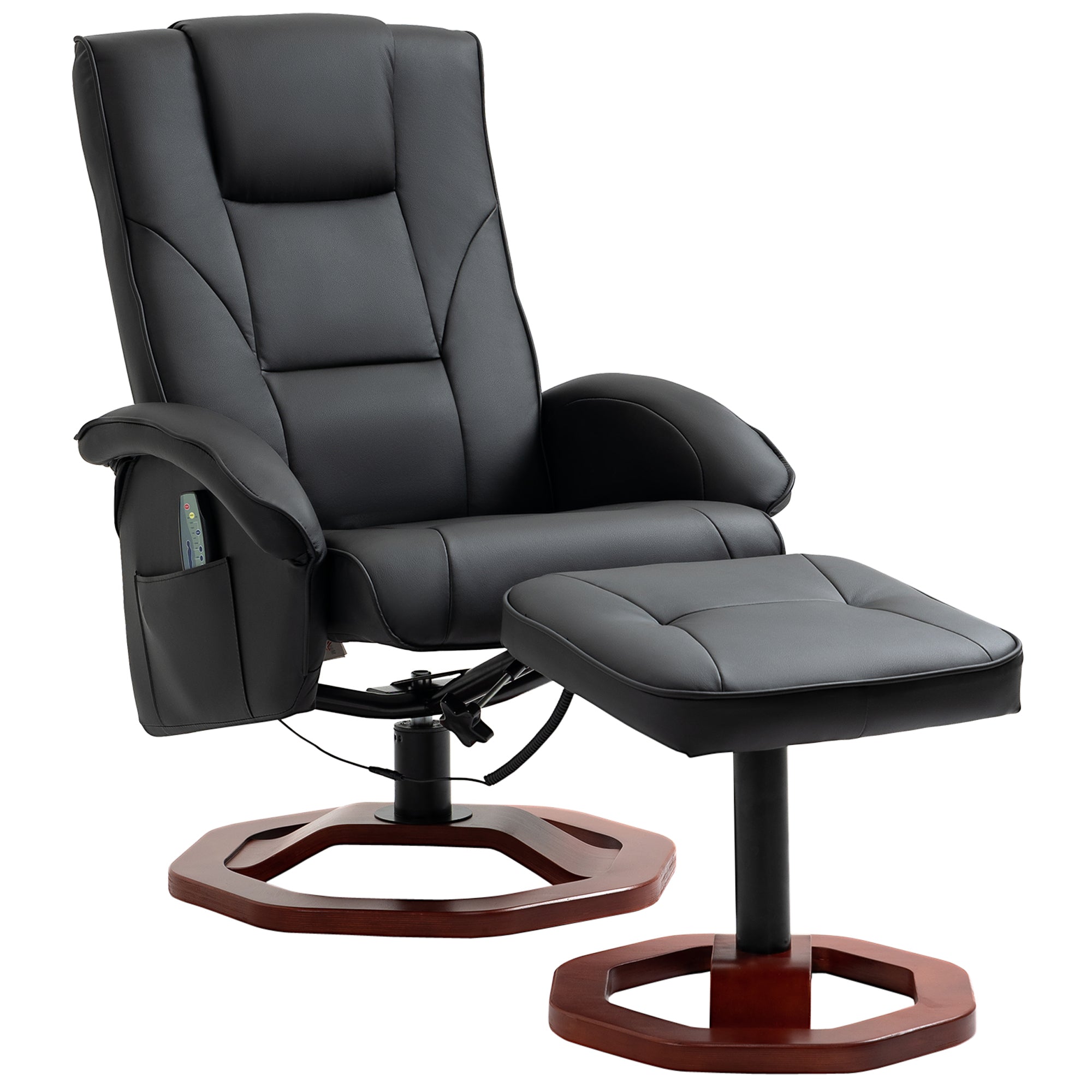 HOMCOM Massagesessel, mit Fußhocker, 10 Massagepunkte, Liegefunktion, drehbarer Sitz, Schwarz, 73 x 83 x 106cm