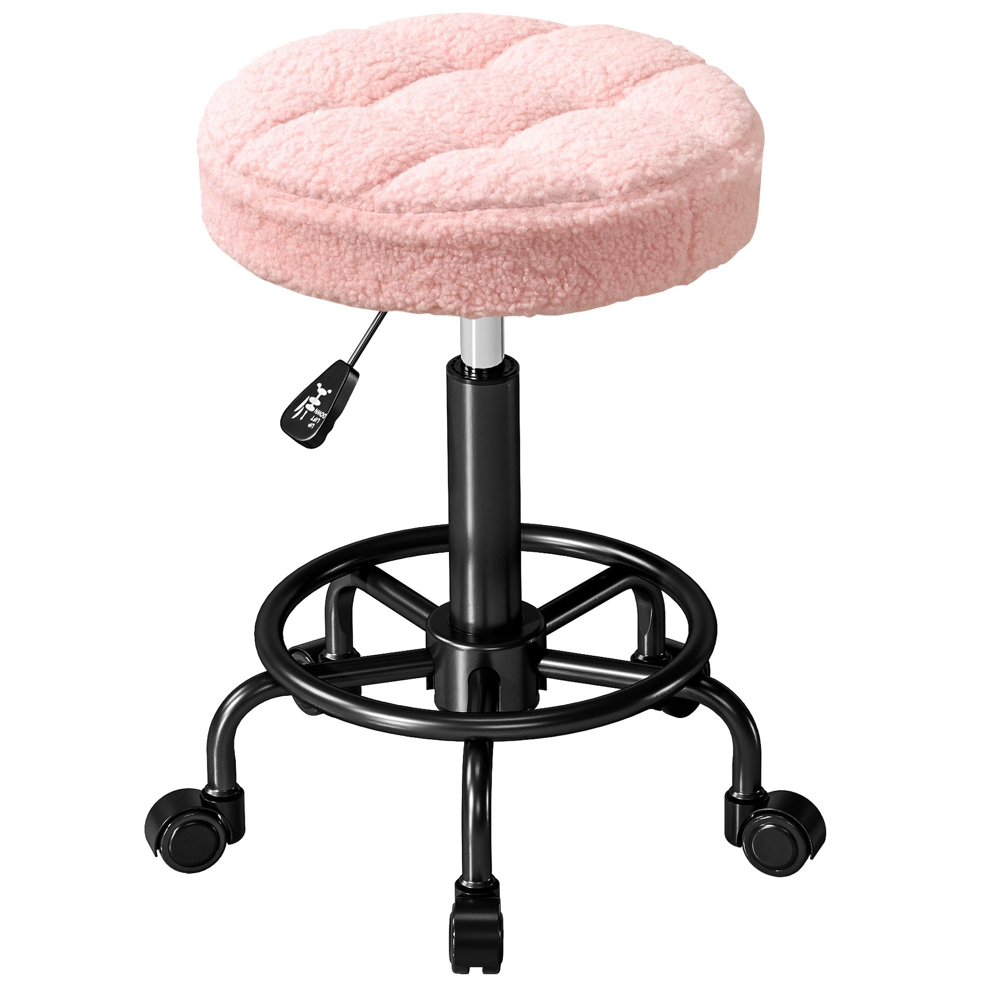 HOMCOM Rollhocker höhenverstellbar Drehhocker 55-66 cm Arbeitshocker 360° drehbar Ø50 x 50-66 cm Rosa
