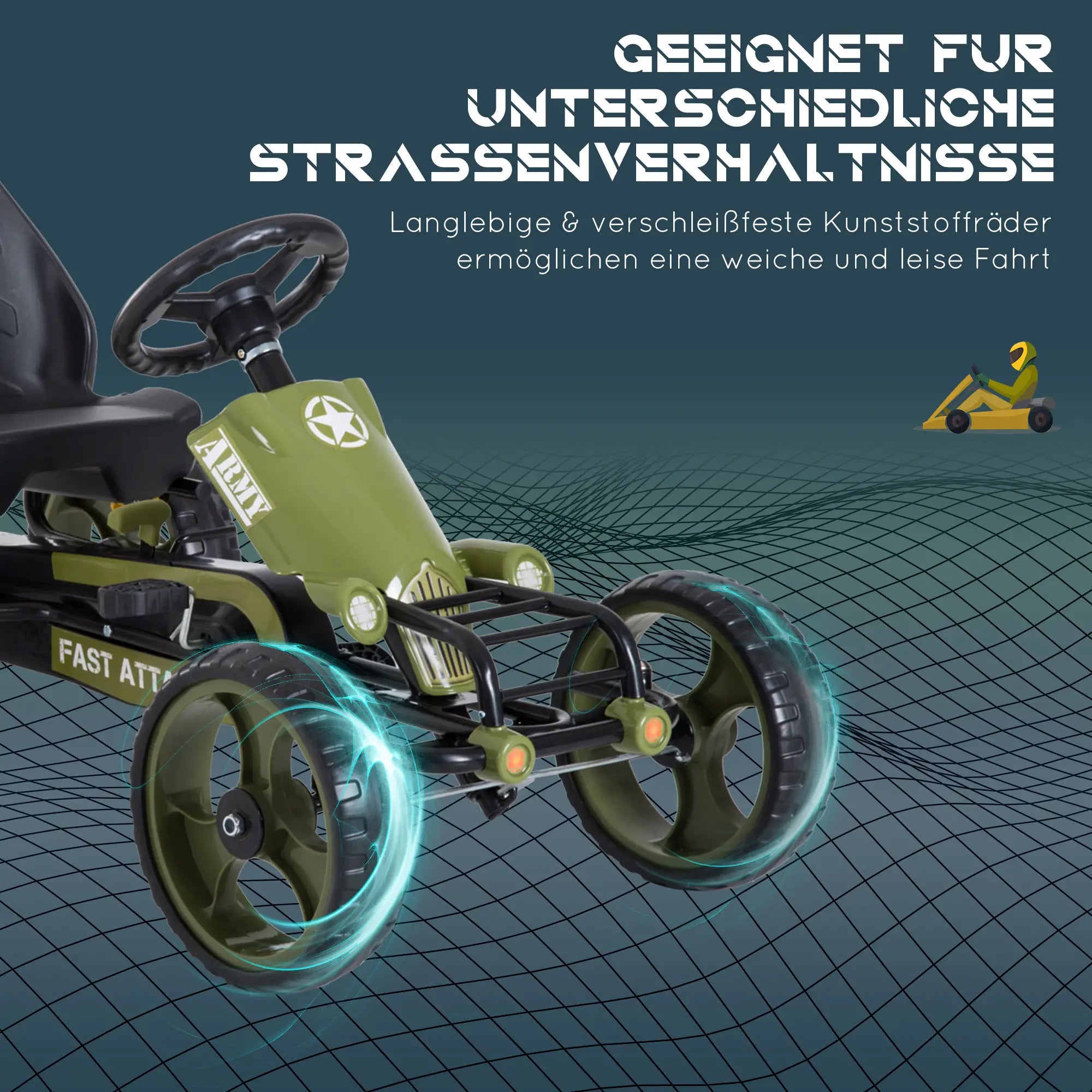 HOMCOM Go Kart Tretauto Tretfahrzeug mit Handbremse Kinderfahrzeug Kettcar Tretfahrzeug mit Verstellbarem Sitz ab 3 Jahren Grün 105 x 54 x 61cm