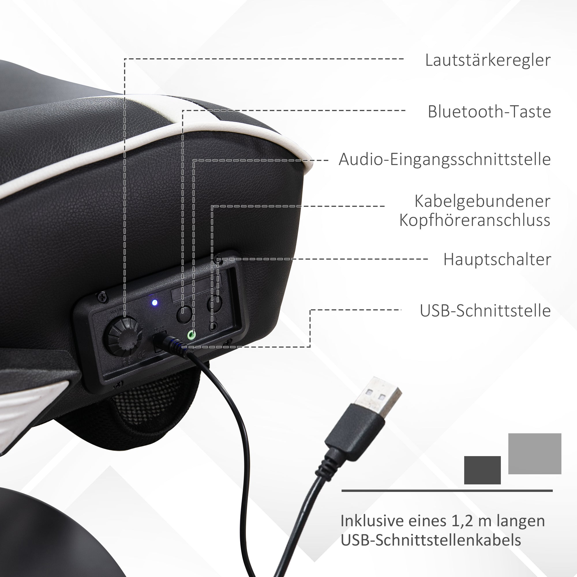 Vinsetto Gamingsessel, Gamingstuhl, integrierte Lautsprecher, neigbare Rücklehne, schwarz+weiß, 69 x 73 x 118cm
