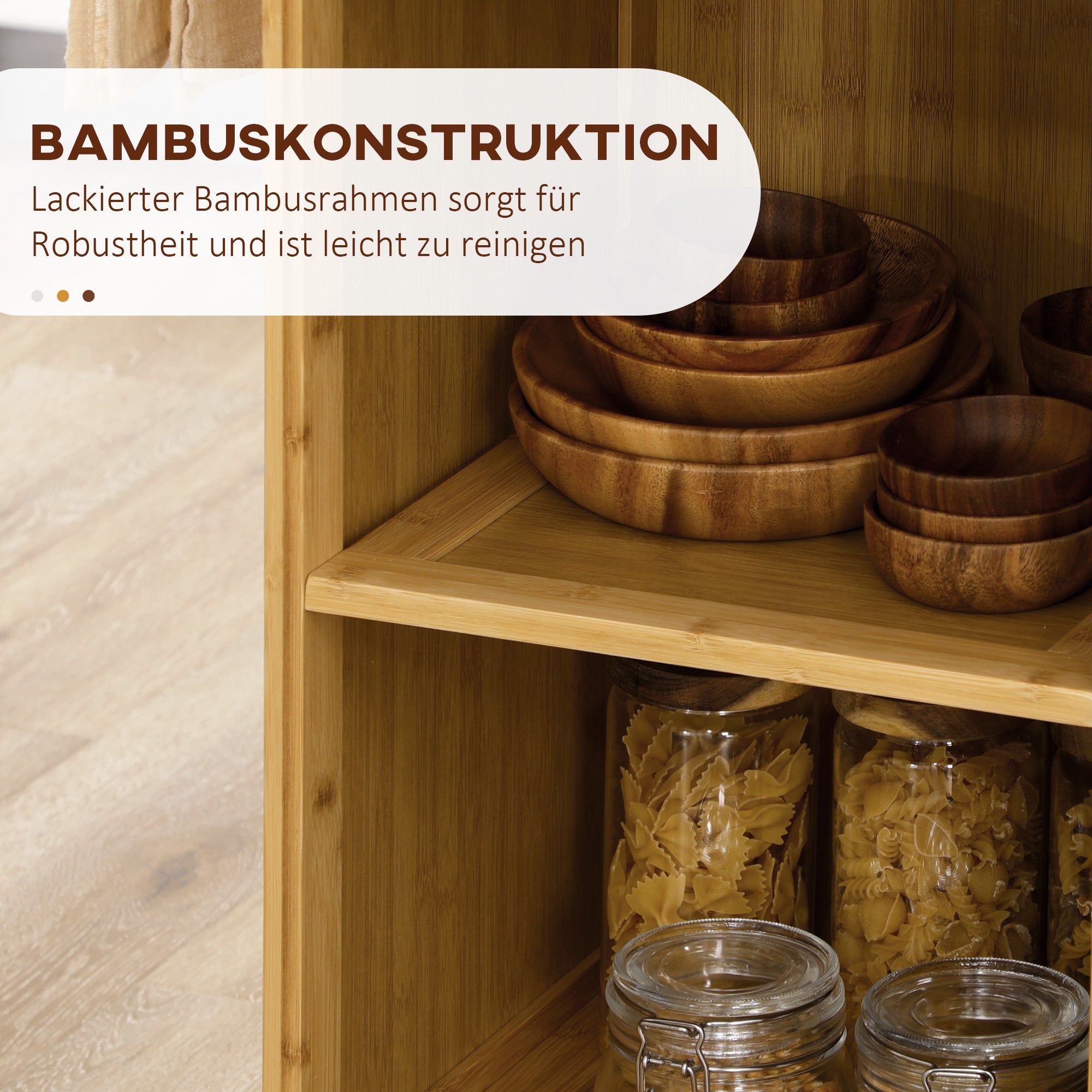 HOMCOM Küchenwagen aus Bambus, Mehrzweckwagen, Sevierwagen, 2 Schubladen, 1 Schrank,  2 Regale, Natur