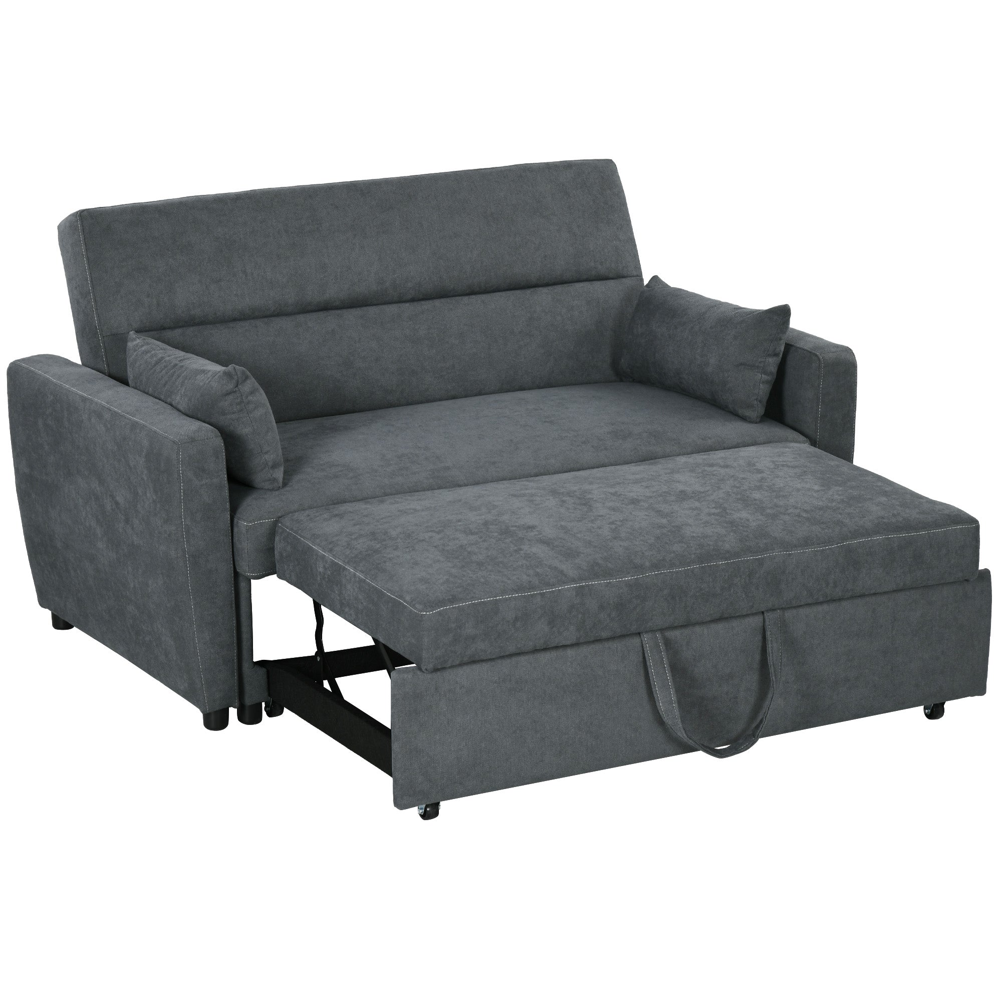 HOMCOM Schlafsofa, 2-Sitzer, ausklappbar, bis 200 kg, Holzrahmen, 155x90x88,5cm, Dunkelgrau