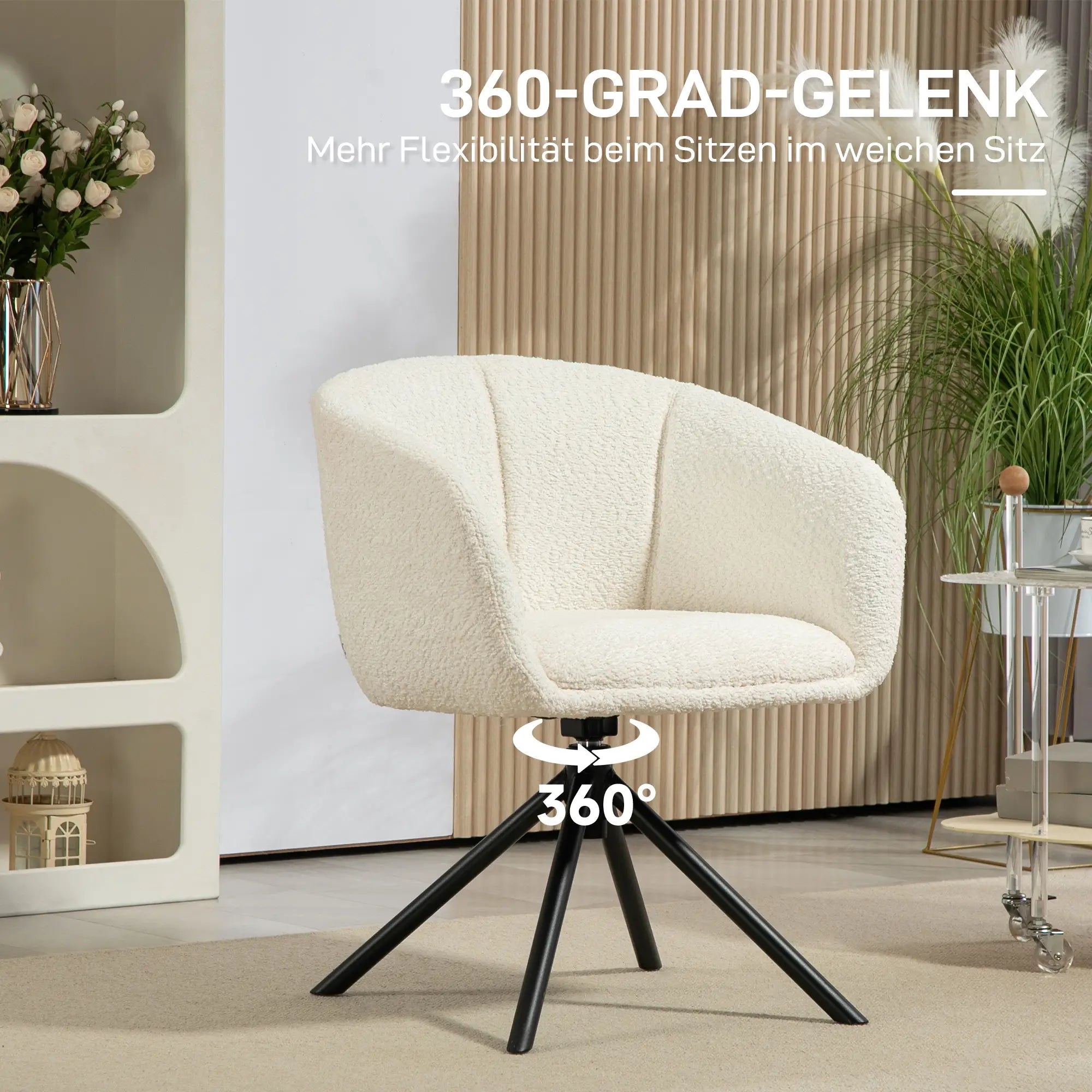 HOMCOM Sessel, Polsterstuhl mit bequemer Sitzschale, drehbar, kuscheliger Bezug, bis 120 kg, Cremeweiß