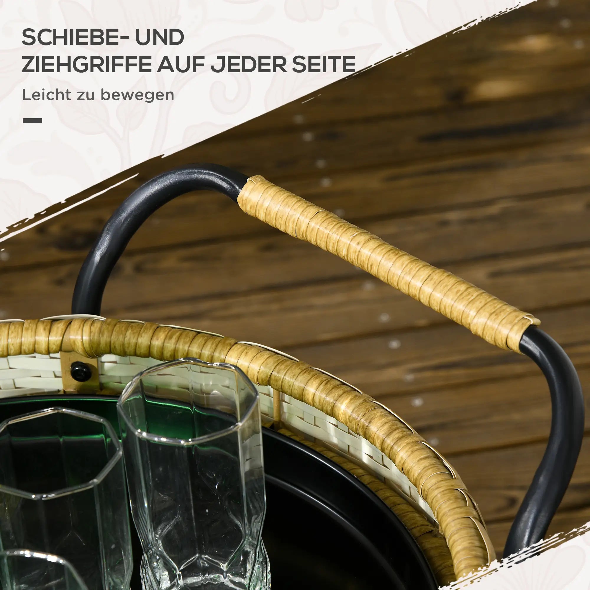 Outsunny Outdoor Servierwagen, 2 Etagen, Bremsen, Polyrattan, Metallrahmen, Φ50 x 66H cm, Gelb