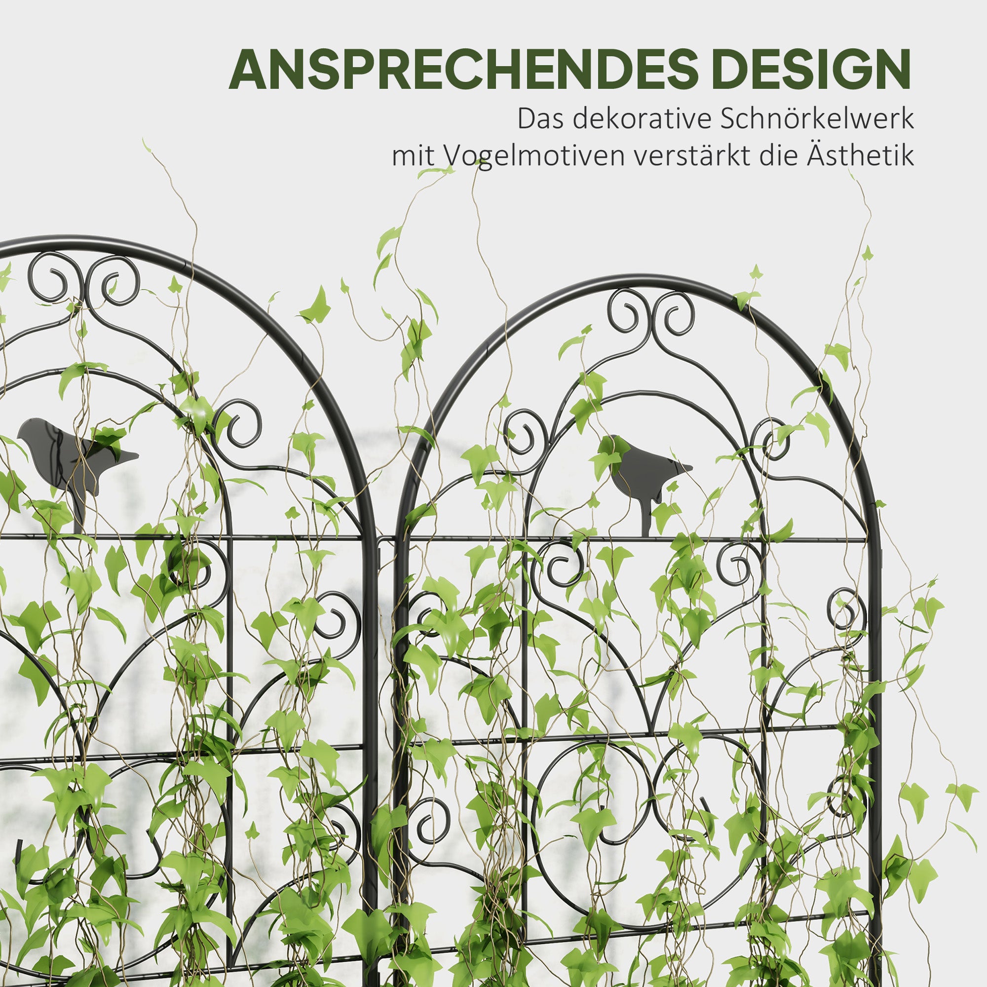 Outsunny Rankgitter Metall 2er Set zum Stecken rostfrei Rankhilfe mit Vogeldesign für Kletterpflanzen 50x120 cm Schwarz