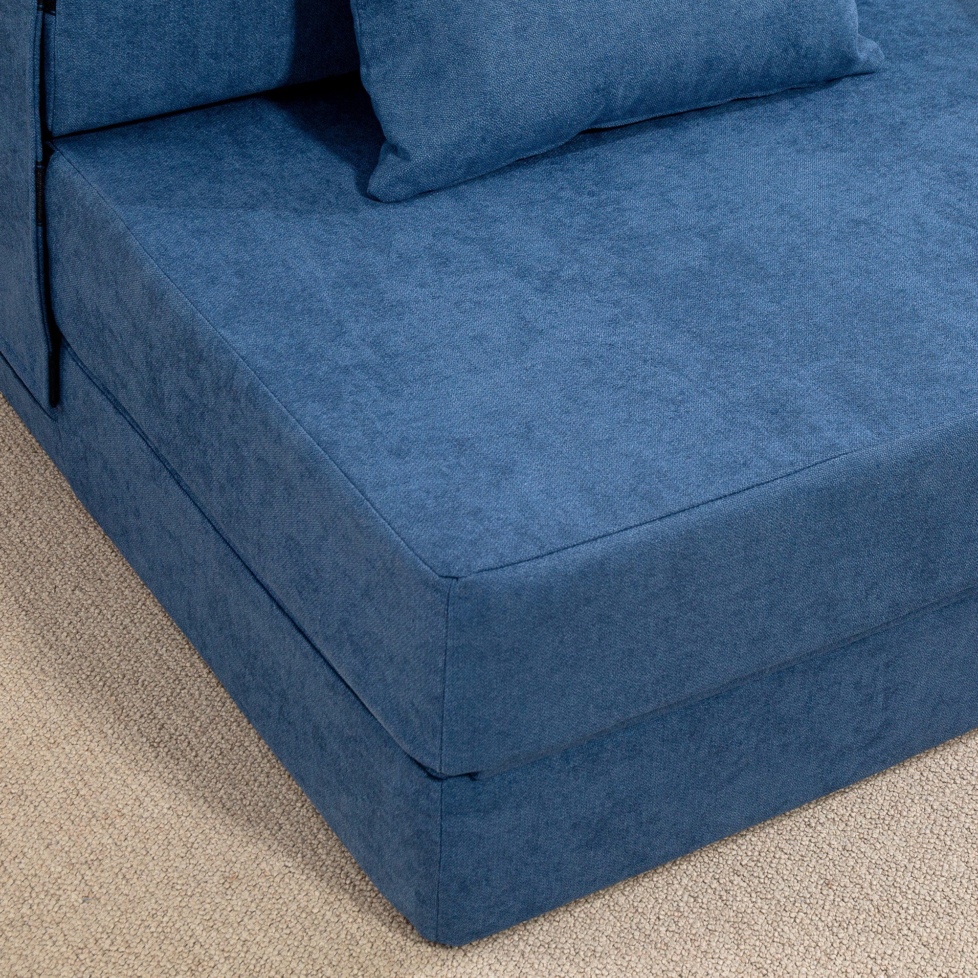 HOMCOM Bodensofa, Polstercouch, in Matratze umwandelbar, Schaumstoff, Kissen, Dunkelblau