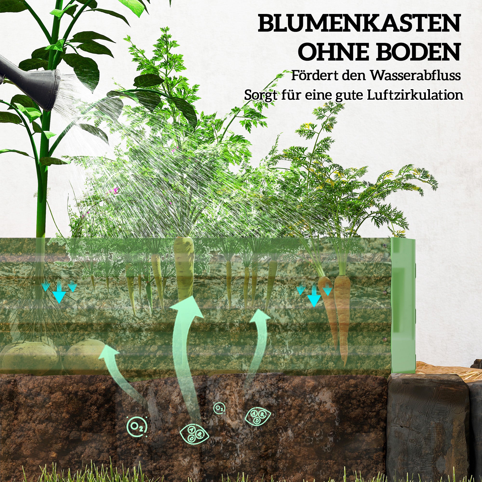 Outsunny Stahl-Hochbeet, offener Boden, einfacher Aufbau, 241L x 90,5B x 30H cm, Grün
