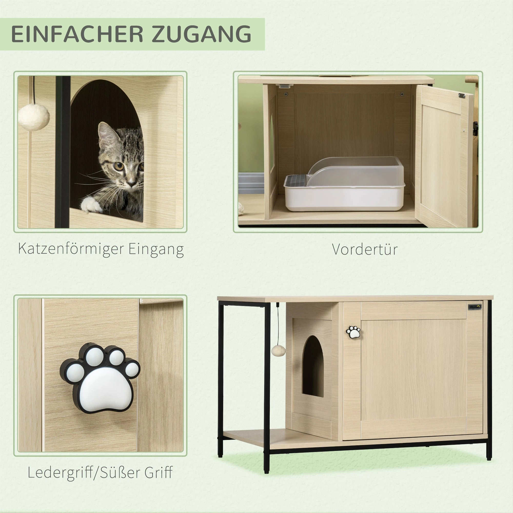 PawHut Katzenschrank Katzentoilette multifunktional Magnettür Eiche