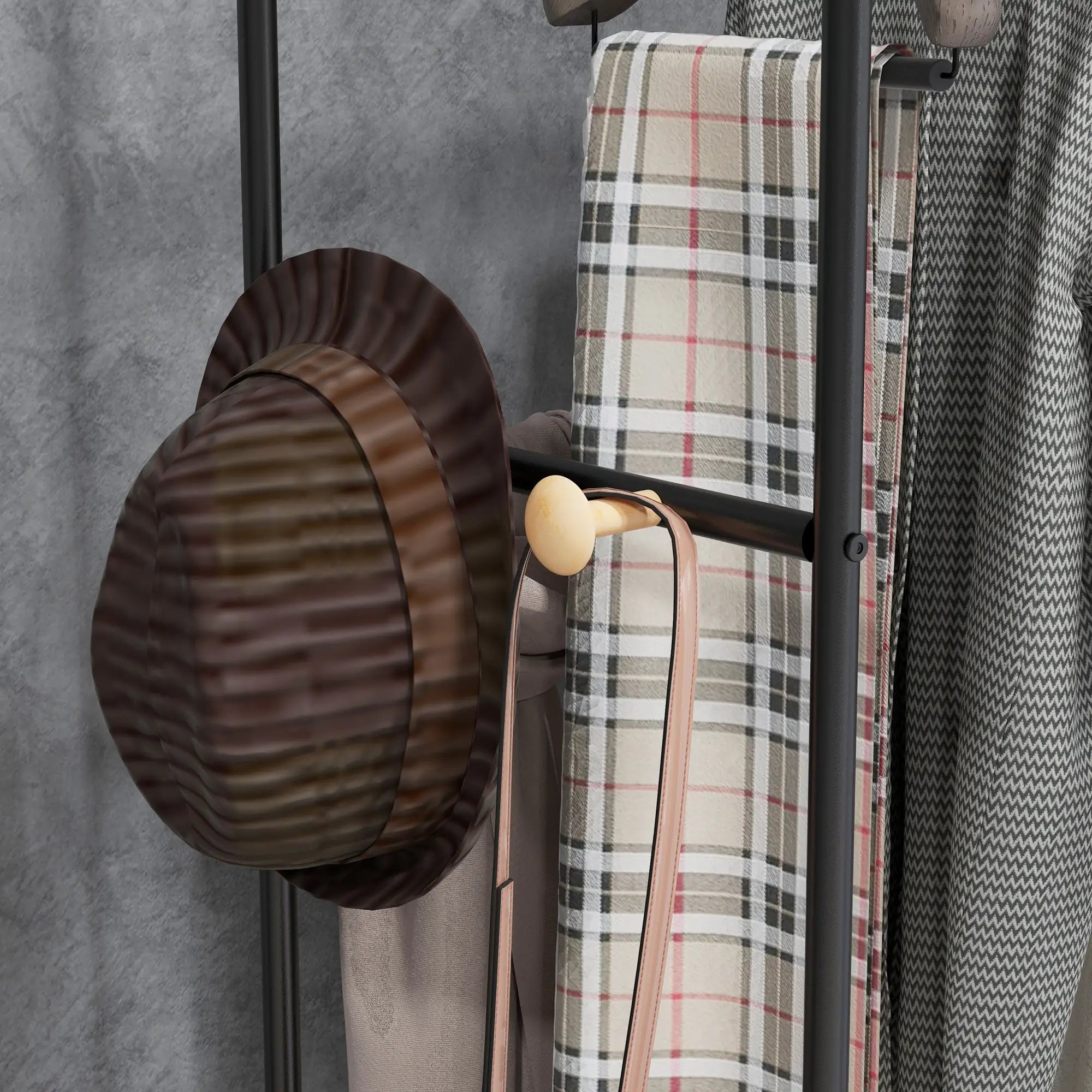 HOMCOM Kleiderständer, 2 Kleiderstangen, Ablage & Haken, Bambus/Stahl, Schwarz
