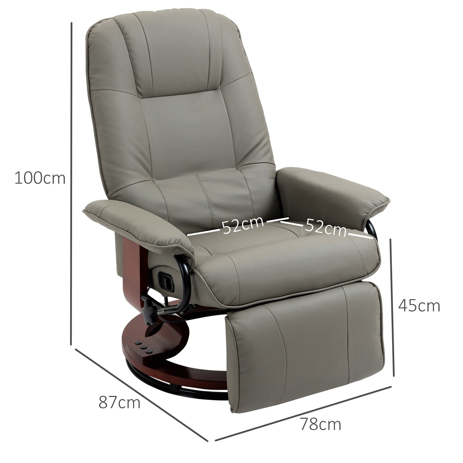 HOMCOM Relaxsessel Fernsehsessel Liegesessel Kunstleder 360° Drehstuhl 145° neigbar Grau 78 x 87 x 100 cm