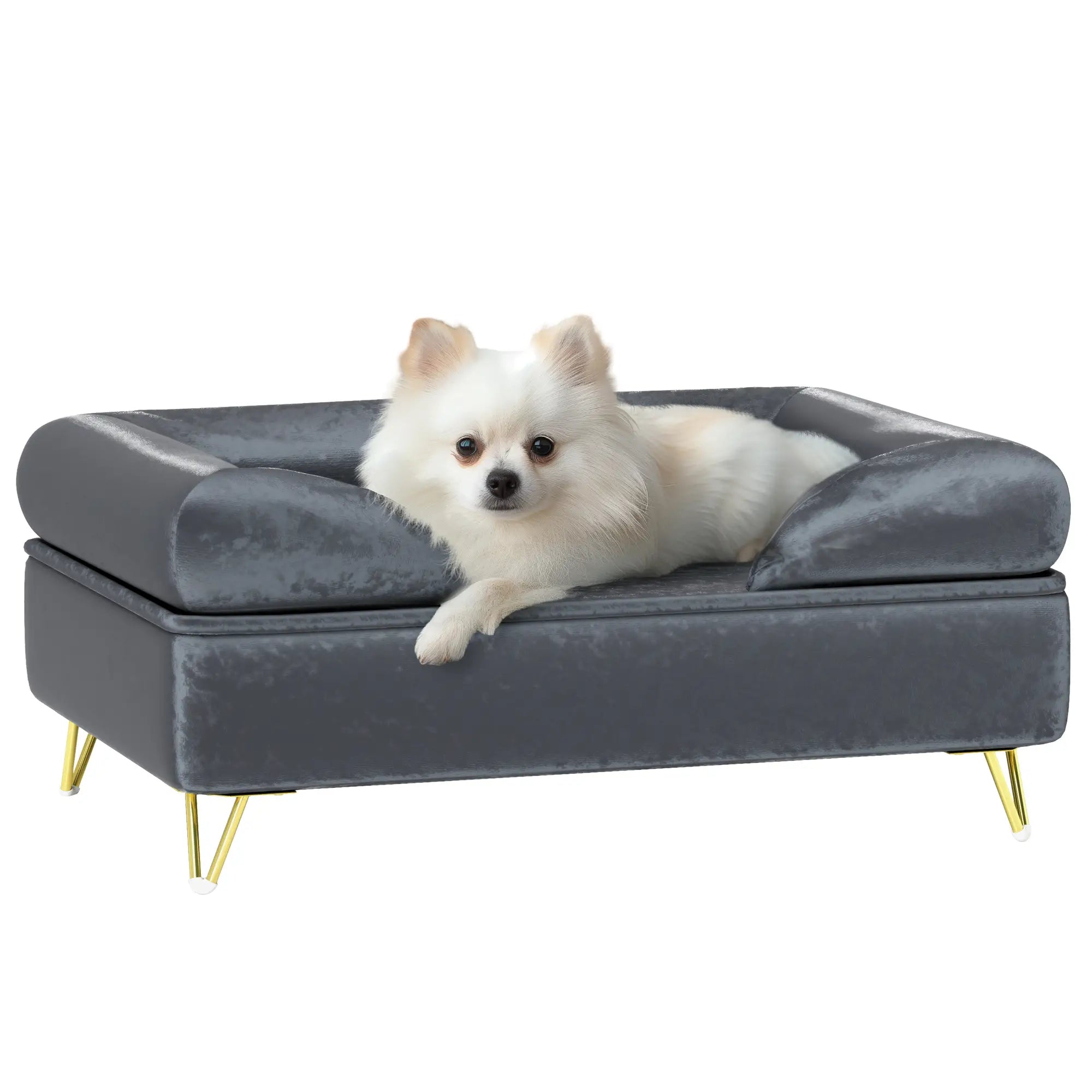 PawHut Hundesofa Grau 76x53,5x34?cm mit Rückenlehne & Metallfüßen