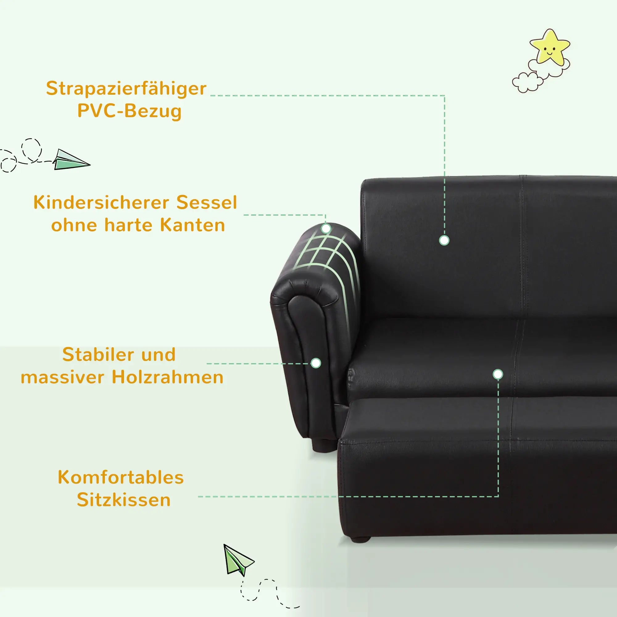 Fauteuil enfant HOMCOM avec repose-pieds – Canapé enfant confortable noir