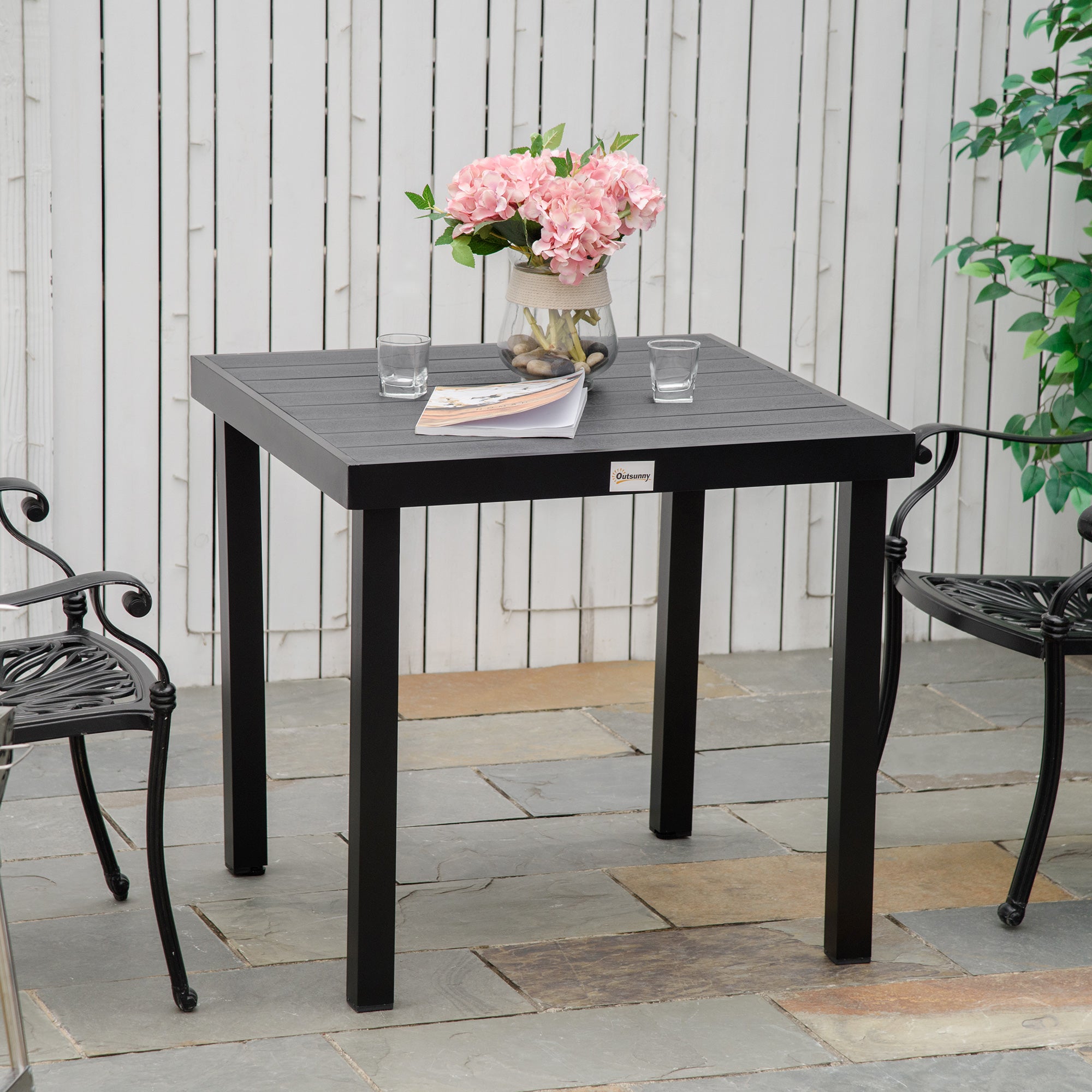 Outsunny Gartentisch 80x80 cm für 4 Personen Schwarz