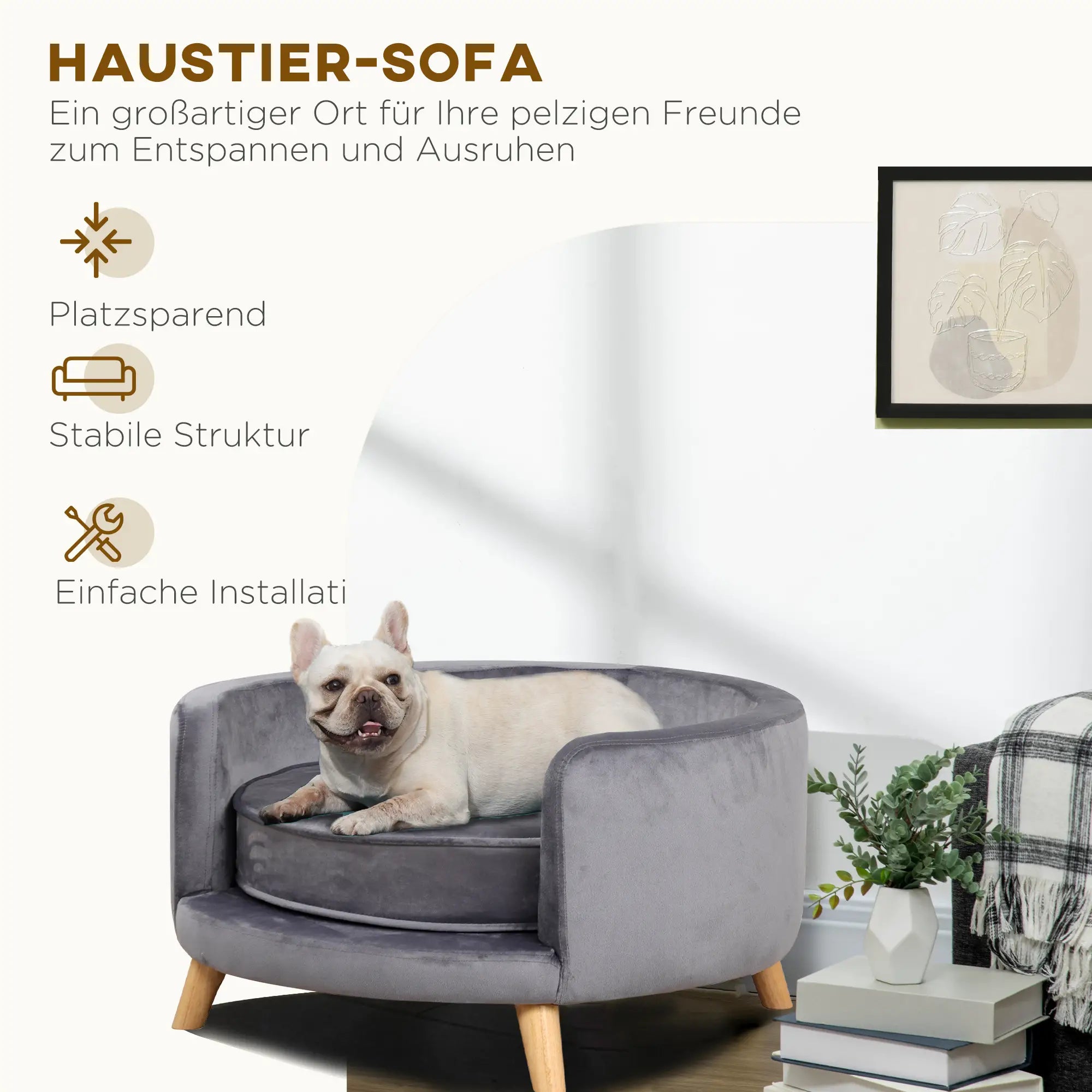 PawHut Haustiersofa für mittelgroße Hunde, 68x68x35 cm