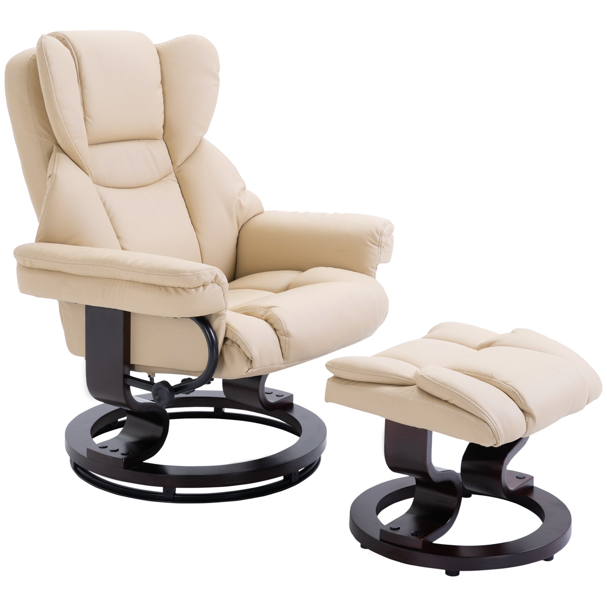 HOMCOM Relaxsessel mit Hocker, Liegefunktion, drehbar, bis 160 kg, Kunstleder, Metallrahmen, creme, 80 x 79 x 100 cm
