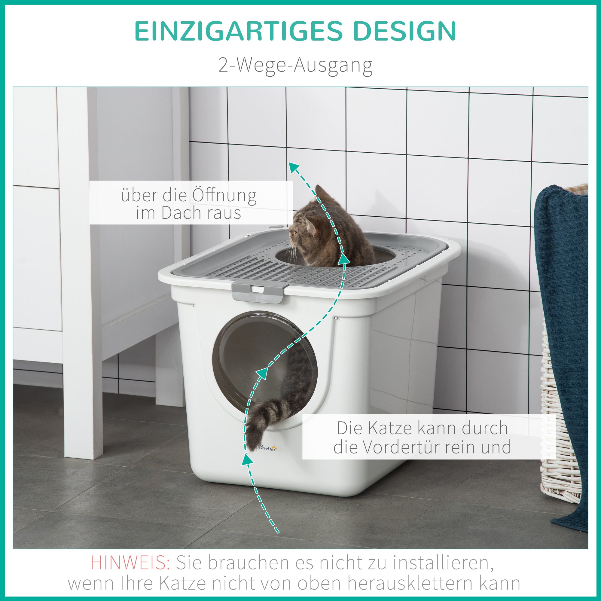 PawHut Katzenklo, 2-Wege-Katzenklo, inkl. Streuschaufel, Weiß + Grau