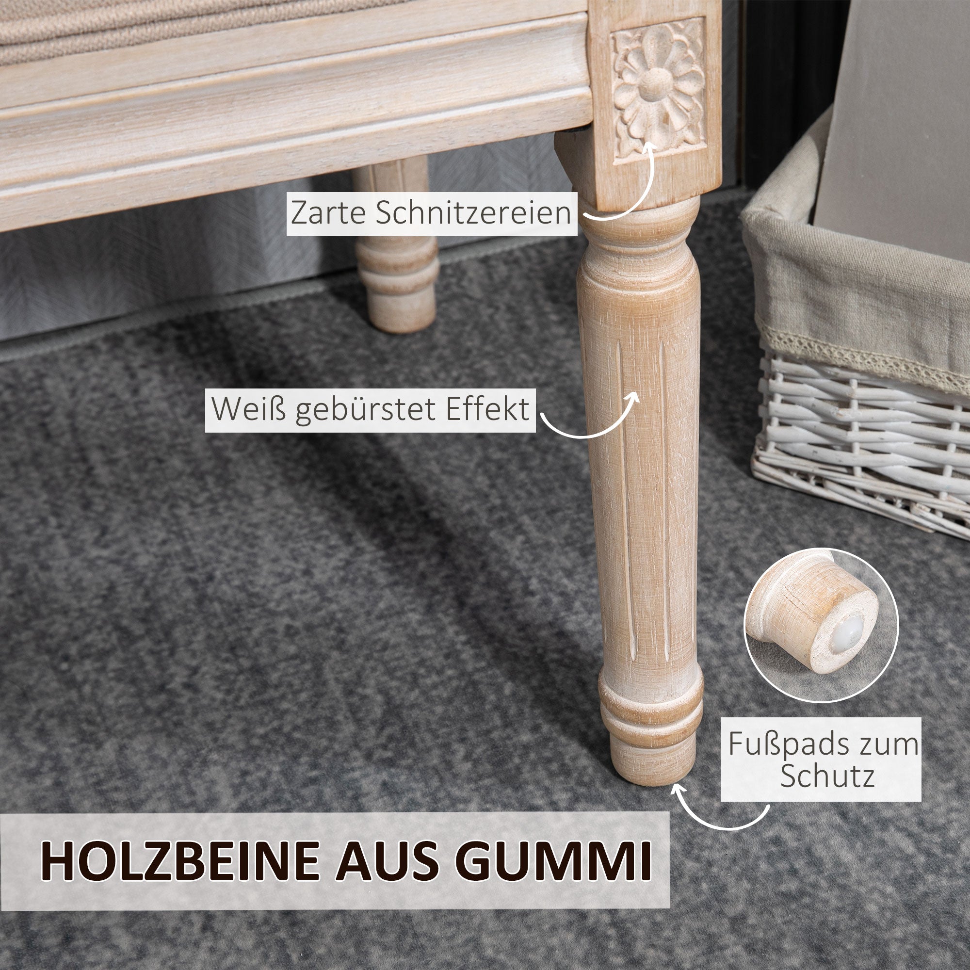 HOMCOM Sitzbank Vintagedesign Vintagebank, Knopfheftung, gedrechselte Beine, Shabby Chic, Creme