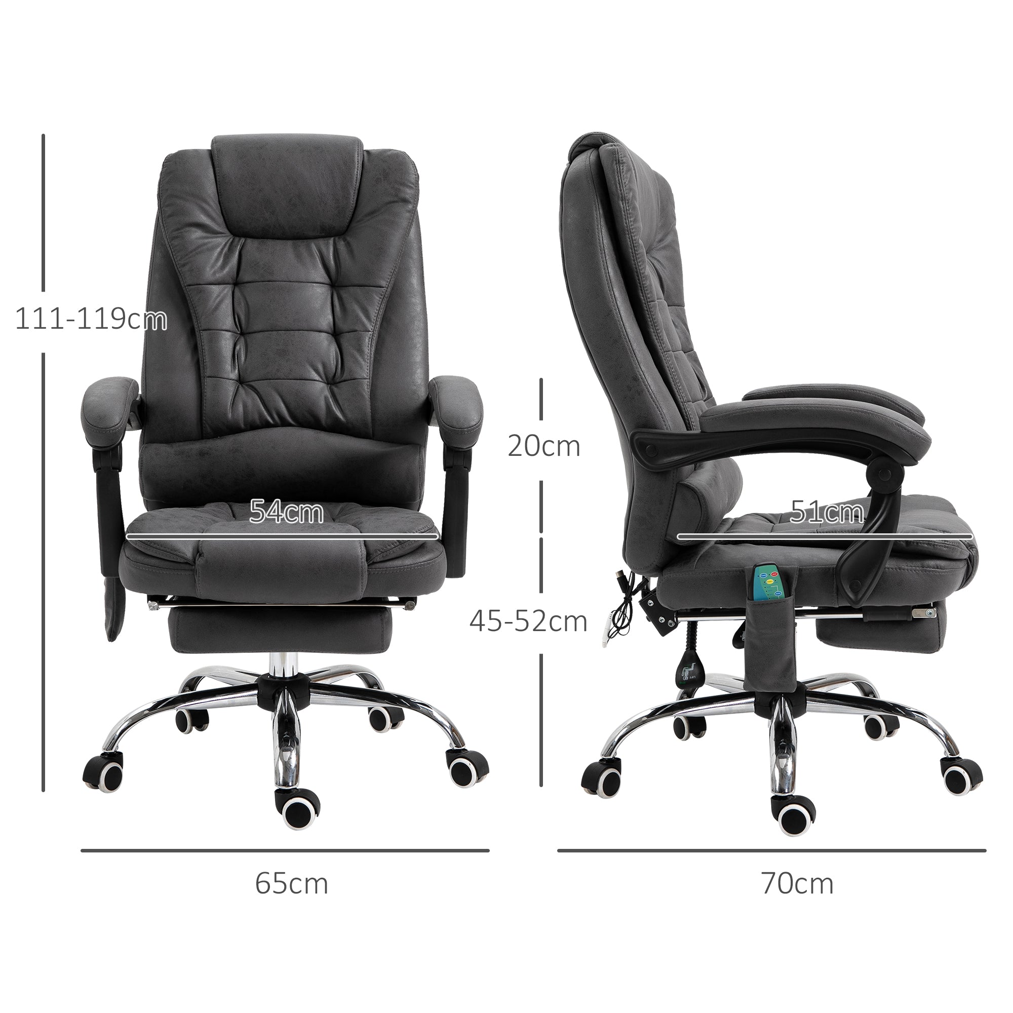 Vinsetto Bürostuhl mit Massagefunktion, ergonomisch, 65x160x104cm, Grau